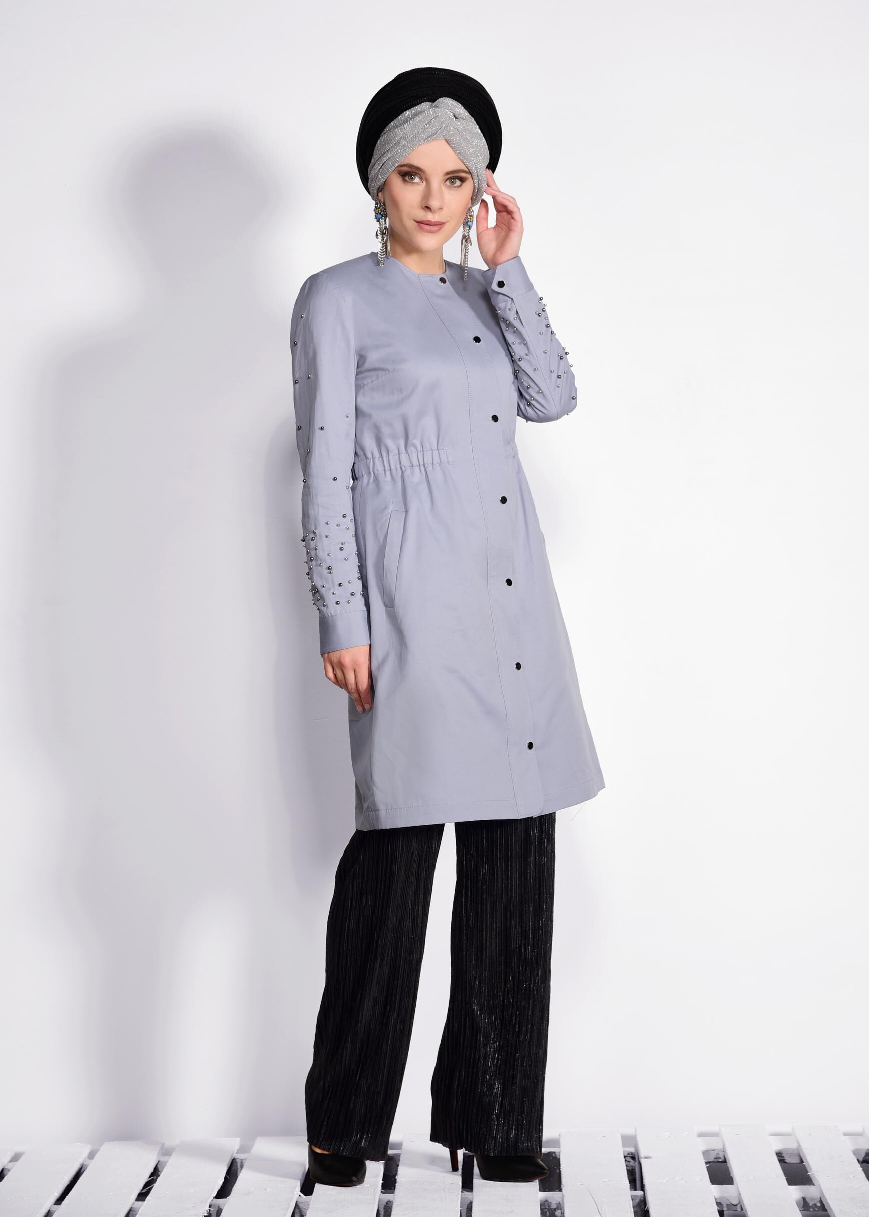 Hijab clothing BLACK 7345 PİLİSE FOİL PANTOLON 38/46 TEK36