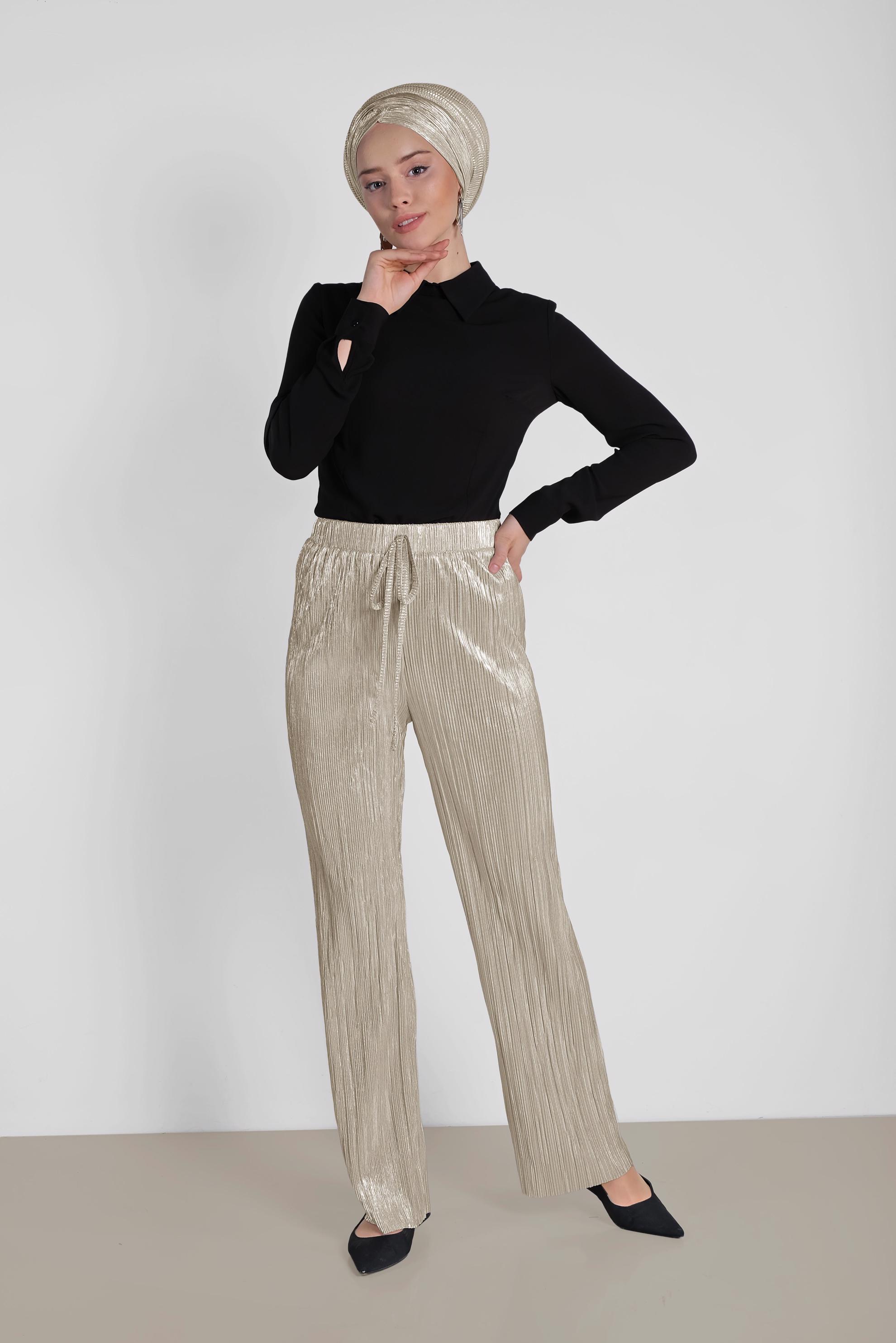 Hijab clothing WHITE 7345 PİLİSE FOİL PANTOLON 38/46 TEK36