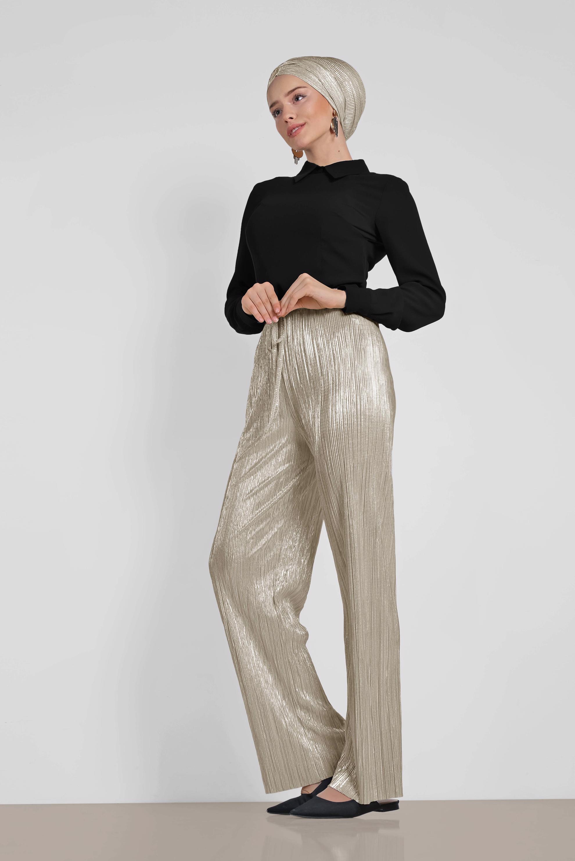 Hijab clothing WHITE 7345 PİLİSE FOİL PANTOLON 38/46 TEK36