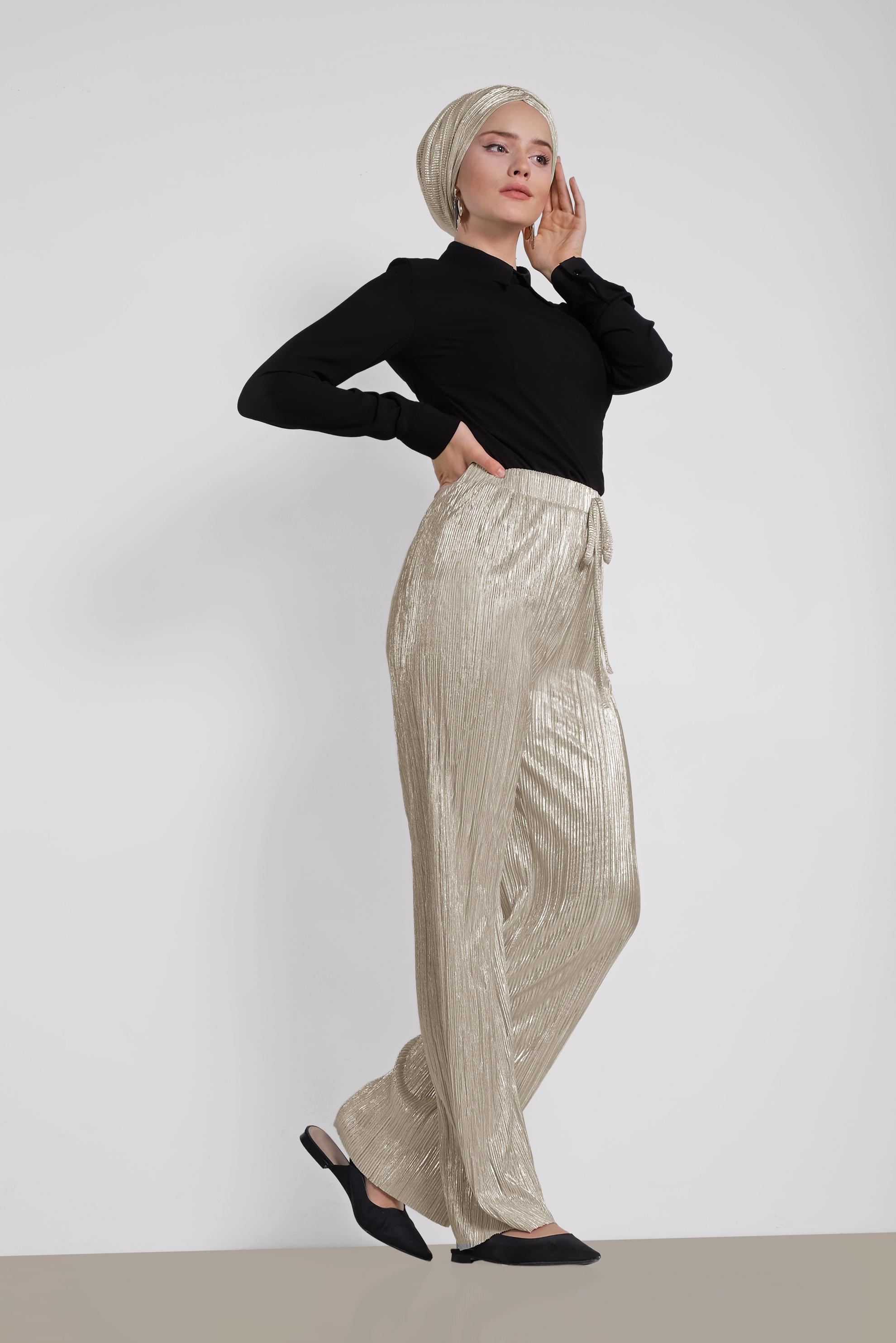 Hijab clothing WHITE 7345 PİLİSE FOİL PANTOLON 38/46 TEK36