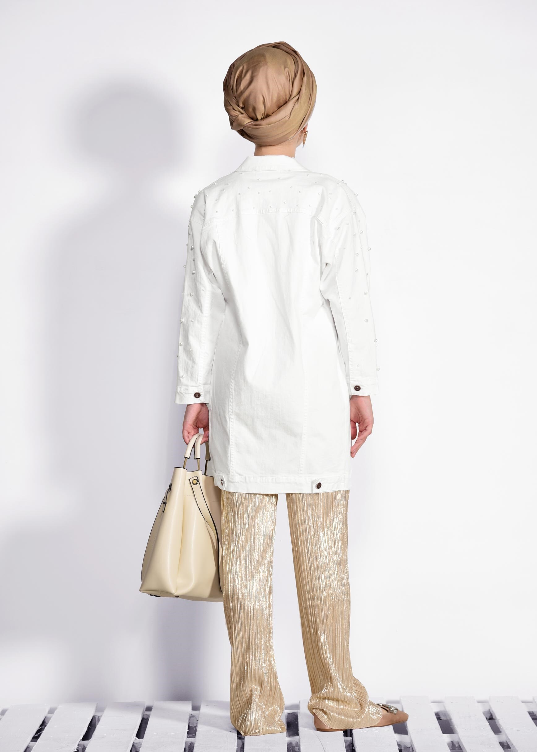 Hijab clothing BEIGE 7345 PİLİSE FOİL PANTOLON 38/46 TEK36