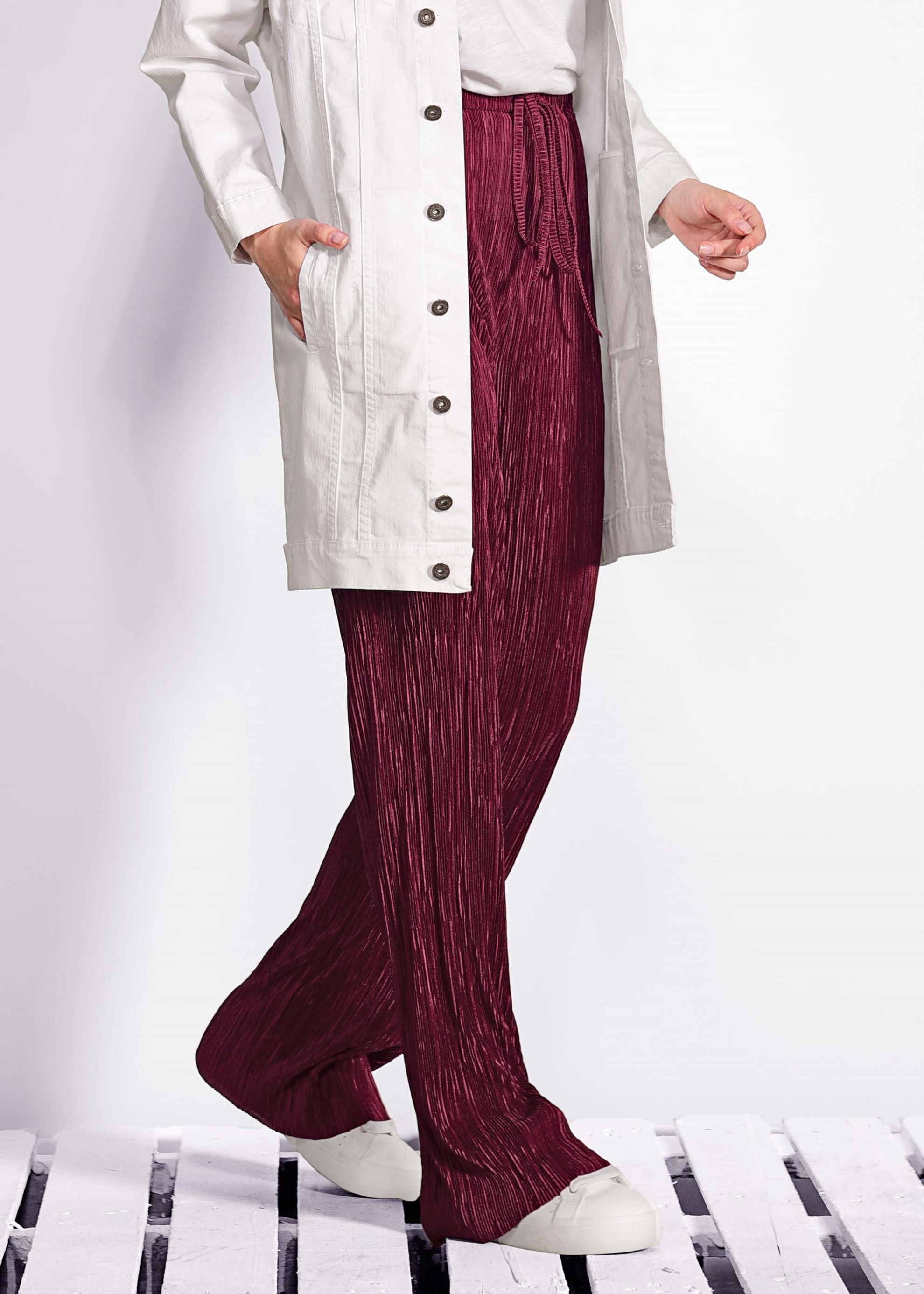 Tesettür giyim BORDO PİLİSELİ PANTOLON 7346