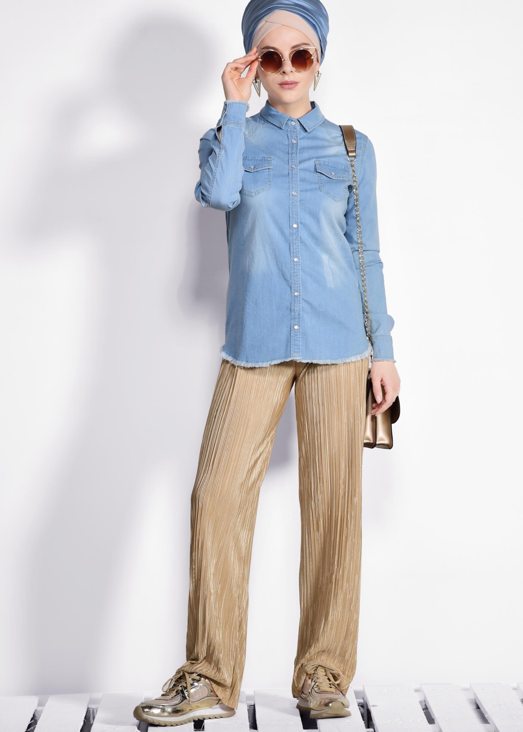 Tesettür giyim ALTIN PİLİSELİ PANTOLON 7346