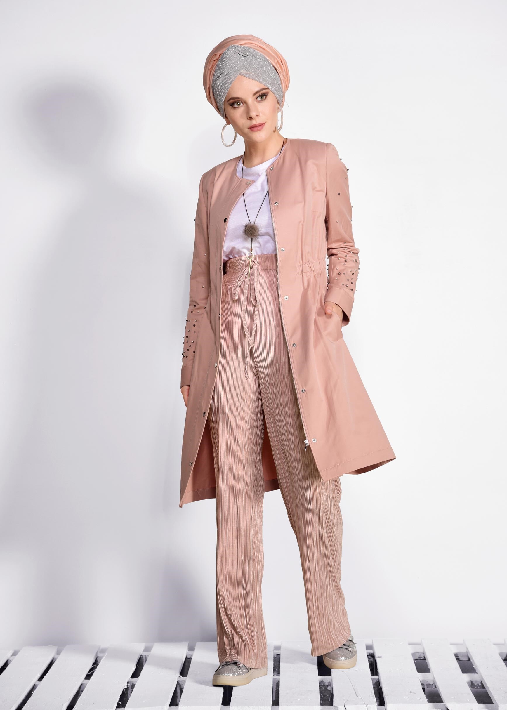 Tesettür giyim PUDRA PİLİSELİ PANTOLON 7346