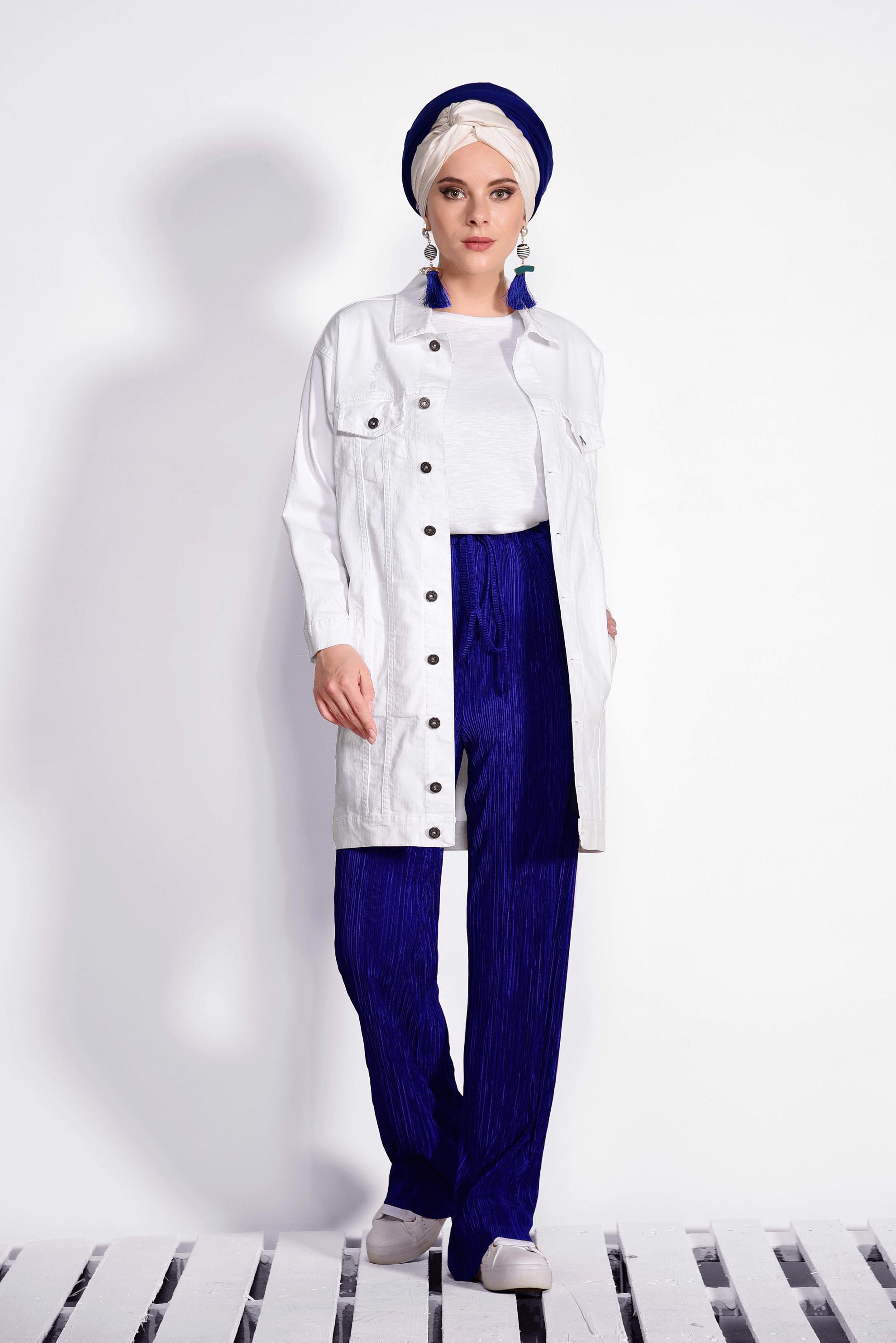 Tesettür giyim LACİVERT PİLİSELİ PANTOLON 7346