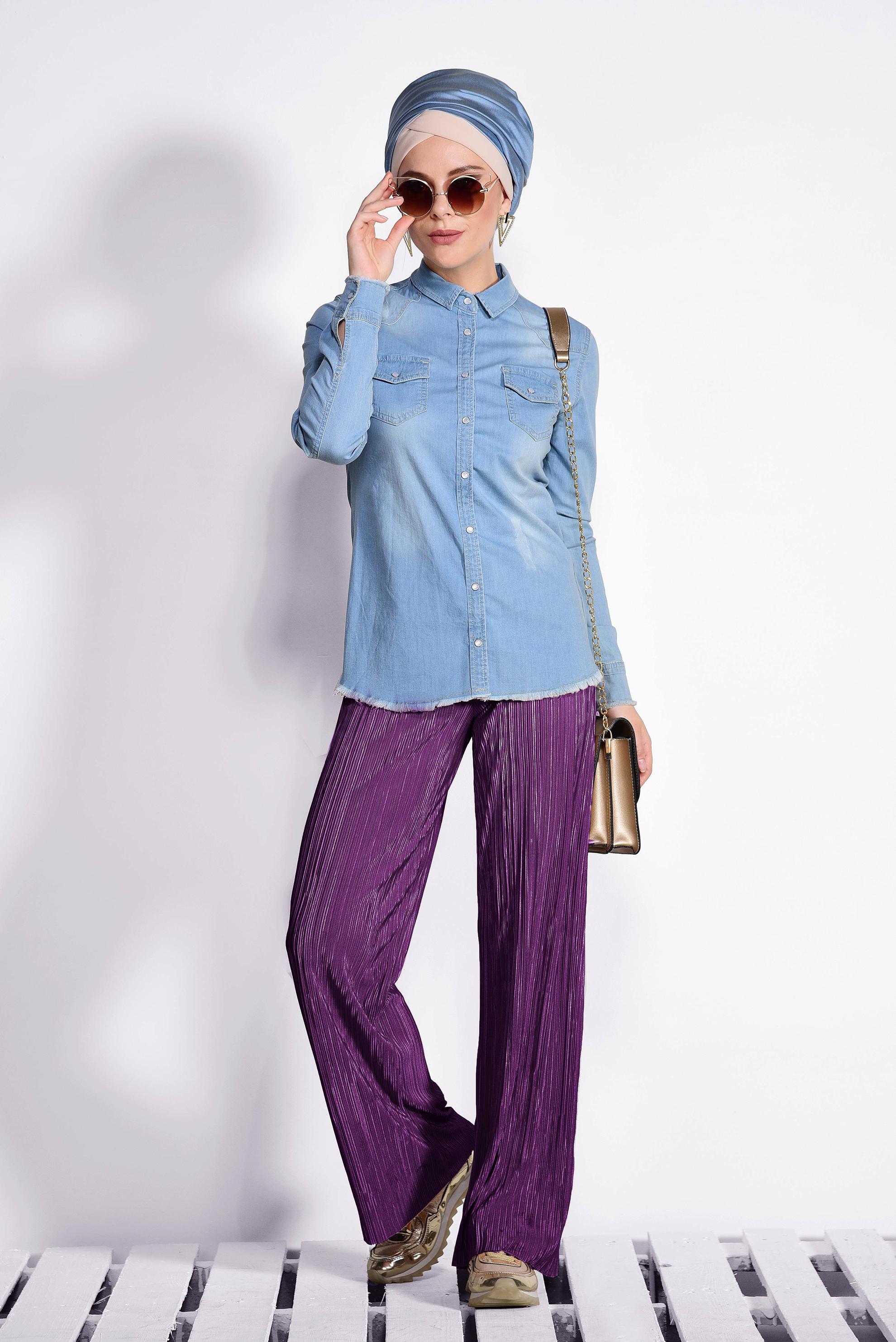 Tesettür giyim MOR PİLİSELİ PANTOLON 7346