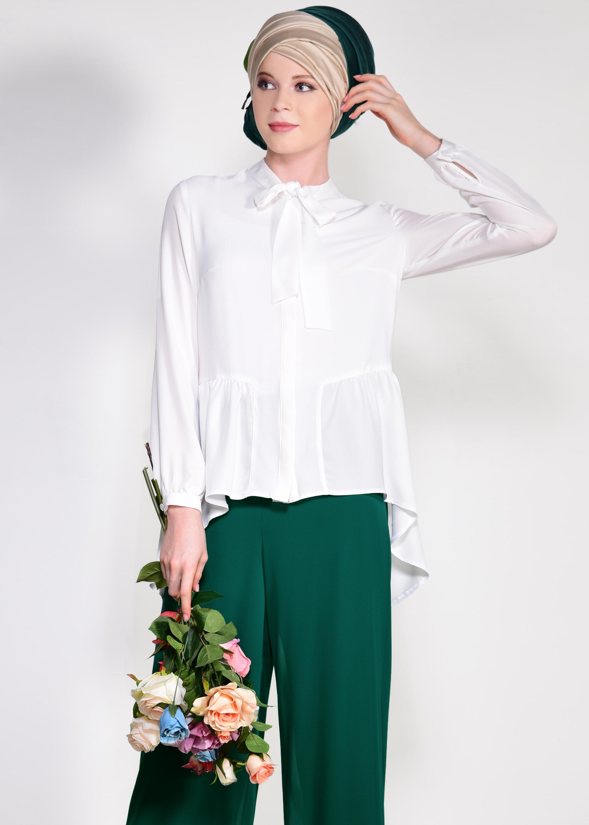 Tesettür giyim YEŞİL ŞİFON PANTOLON 7359