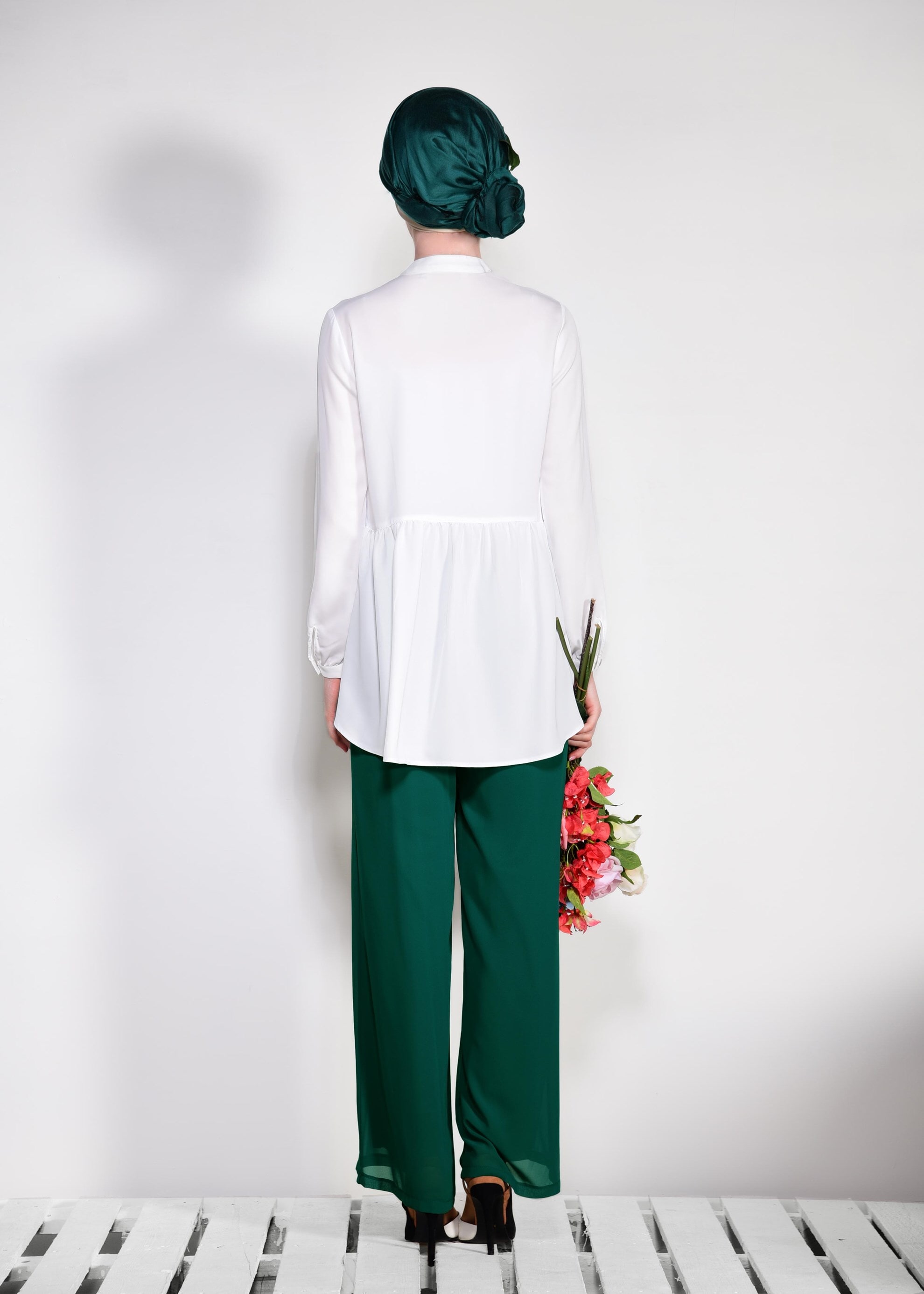 Tesettür giyim YEŞİL ŞİFON PANTOLON 7359