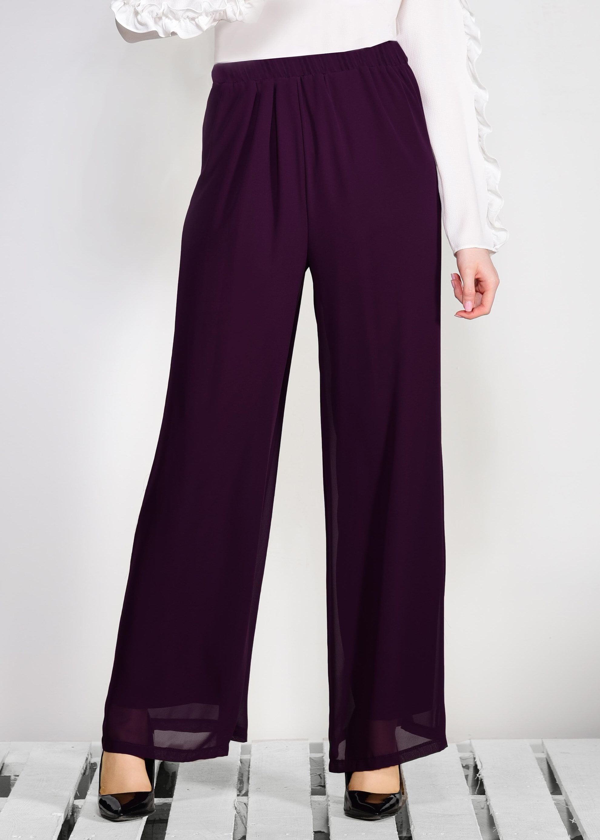 Tesettür giyim MOR ŞİFON PANTOLON 7359