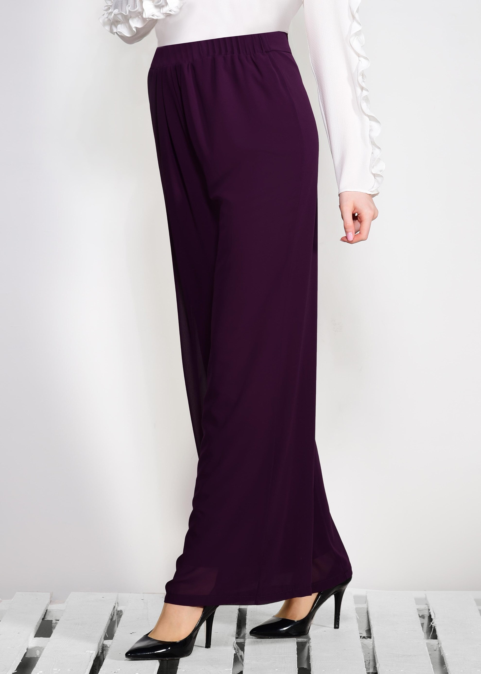 Tesettür giyim MOR ŞİFON PANTOLON 7359