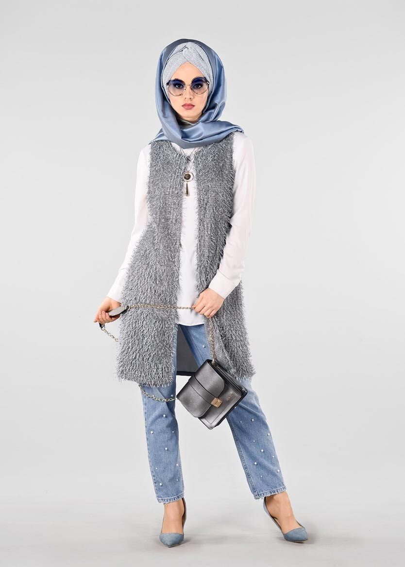 Tesettür giyim MAVİ İNCİLİ DENİM PANTOLON 7360