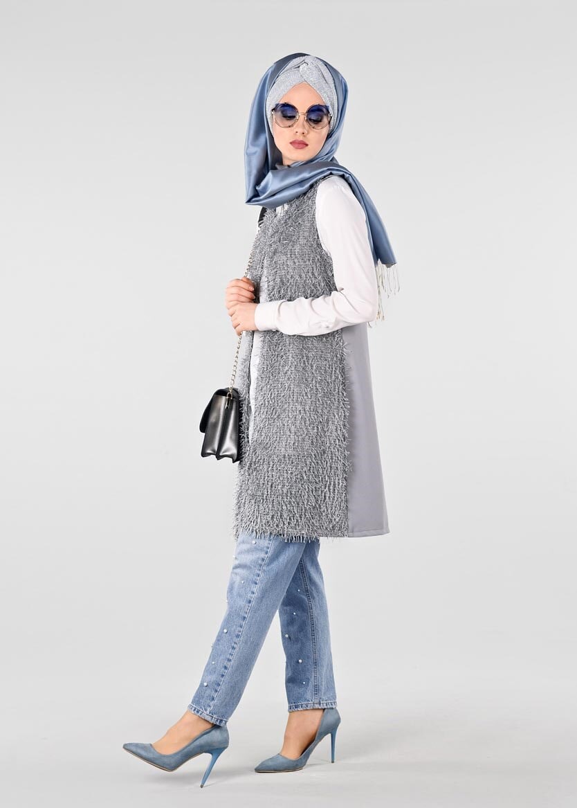 Tesettür giyim MAVİ İNCİLİ DENİM PANTOLON 7360