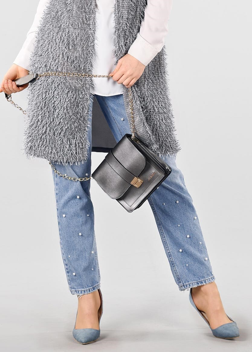 Tesettür giyim MAVİ İNCİLİ DENİM PANTOLON 7360