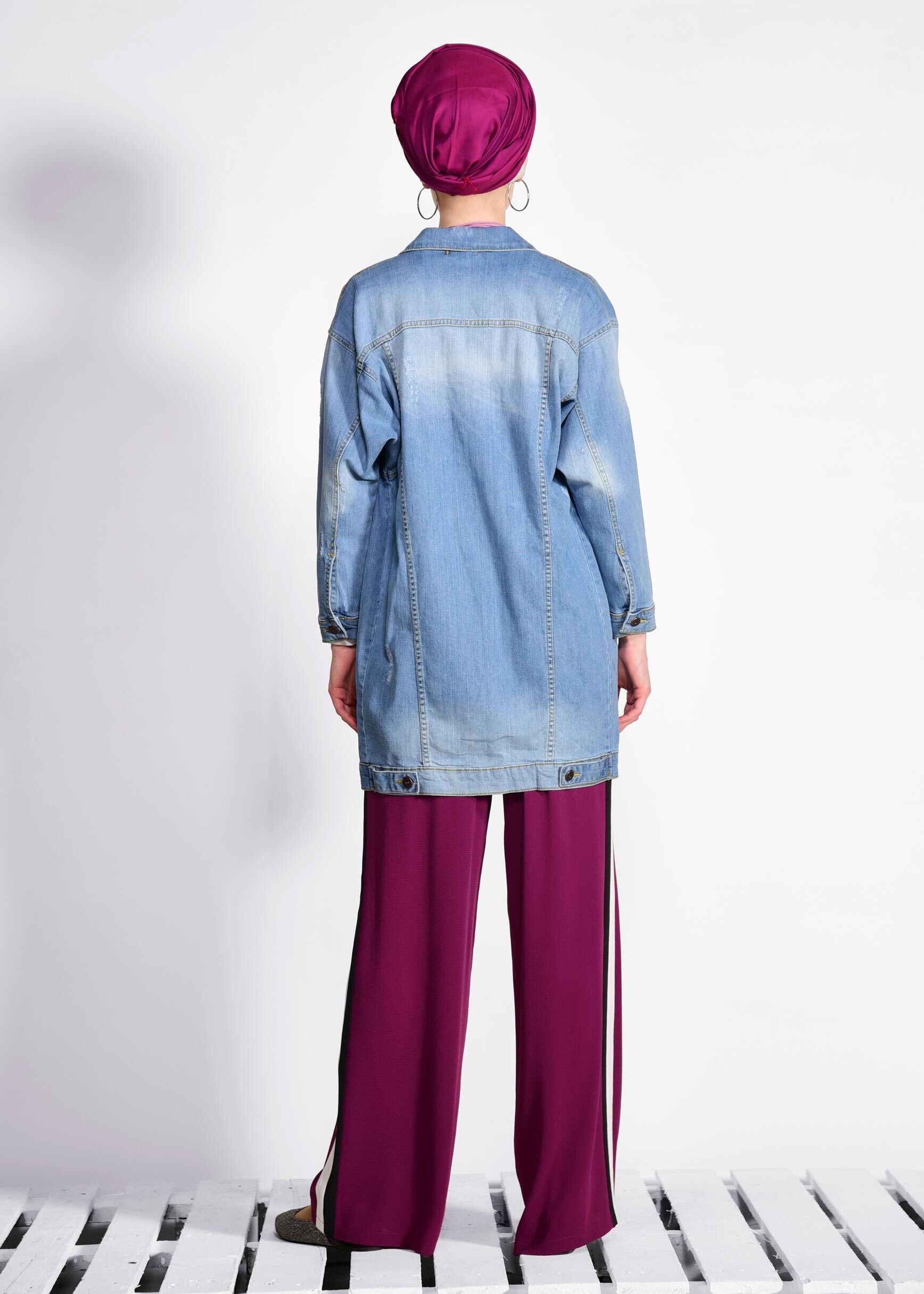 Tesettür giyim FUŞYA ŞERİT DETAYLI PANTOLON 7361