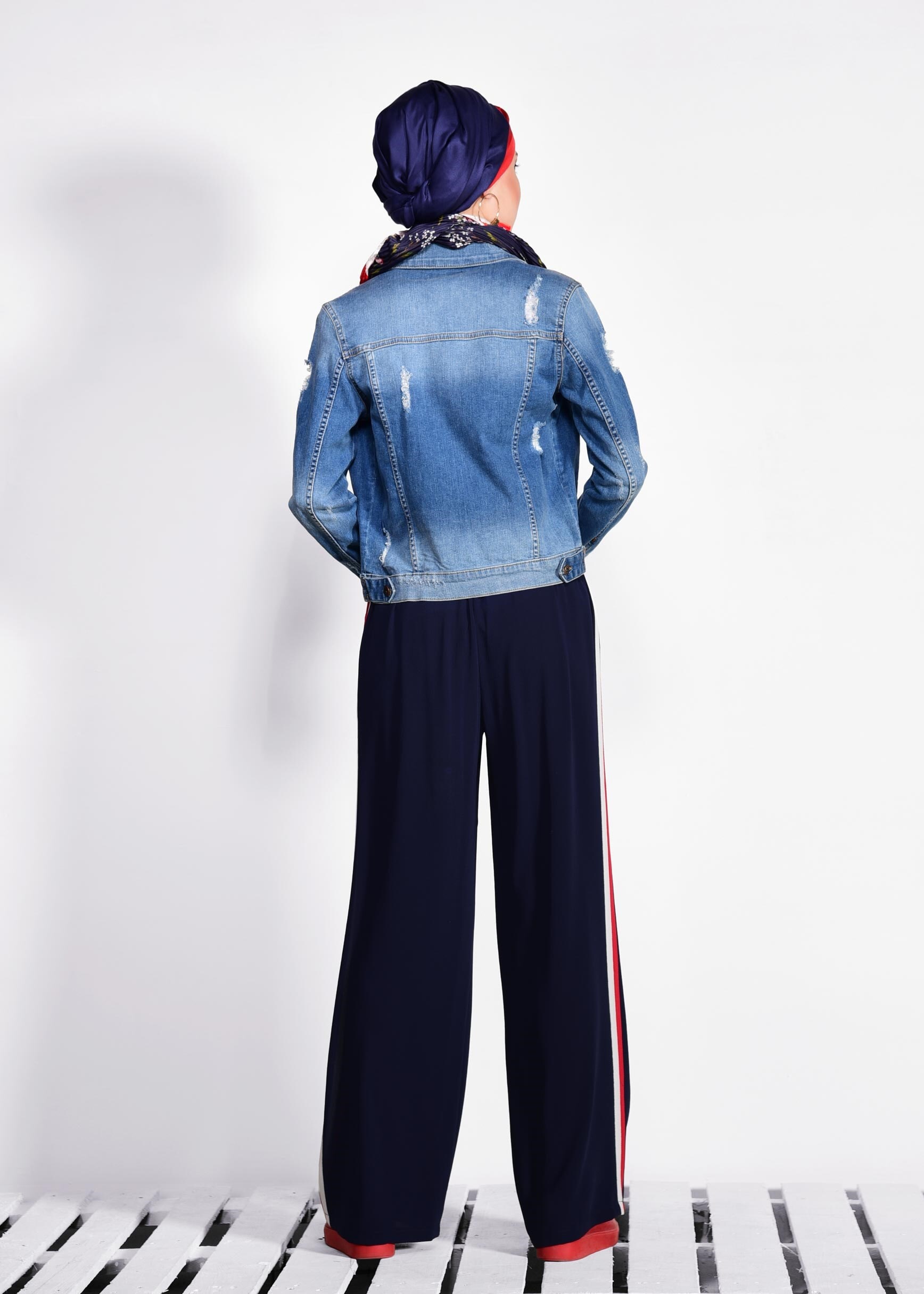 Tesettür giyim LACİVERT ŞERİT DETAYLI PANTOLON 7361