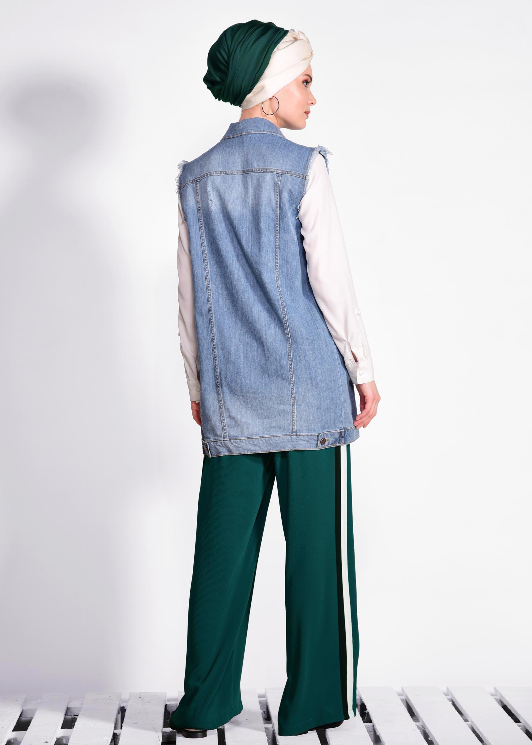 Tesettür giyim YEŞİL ŞERİT DETAYLI PANTOLON 7361