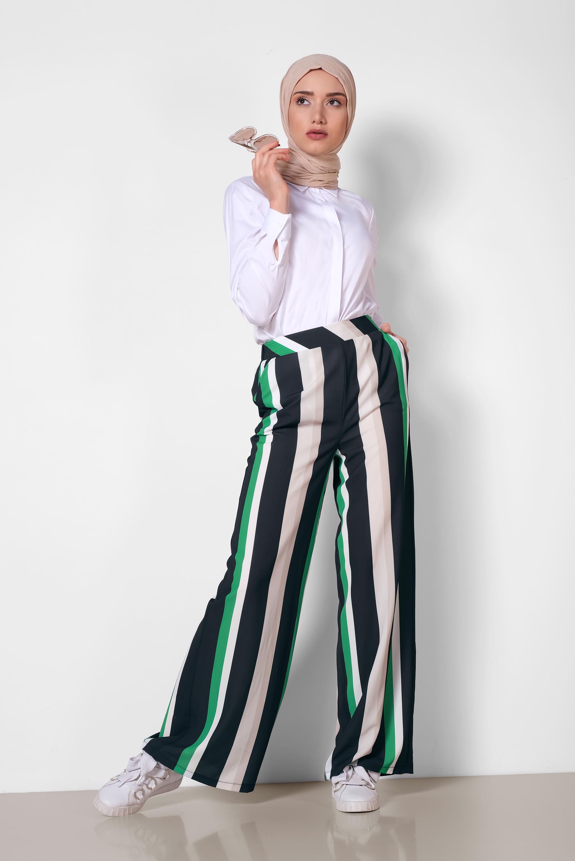 Tesettür giyim SİYAH RENKLİ ÇİZGİLİ PANTOLON 7362