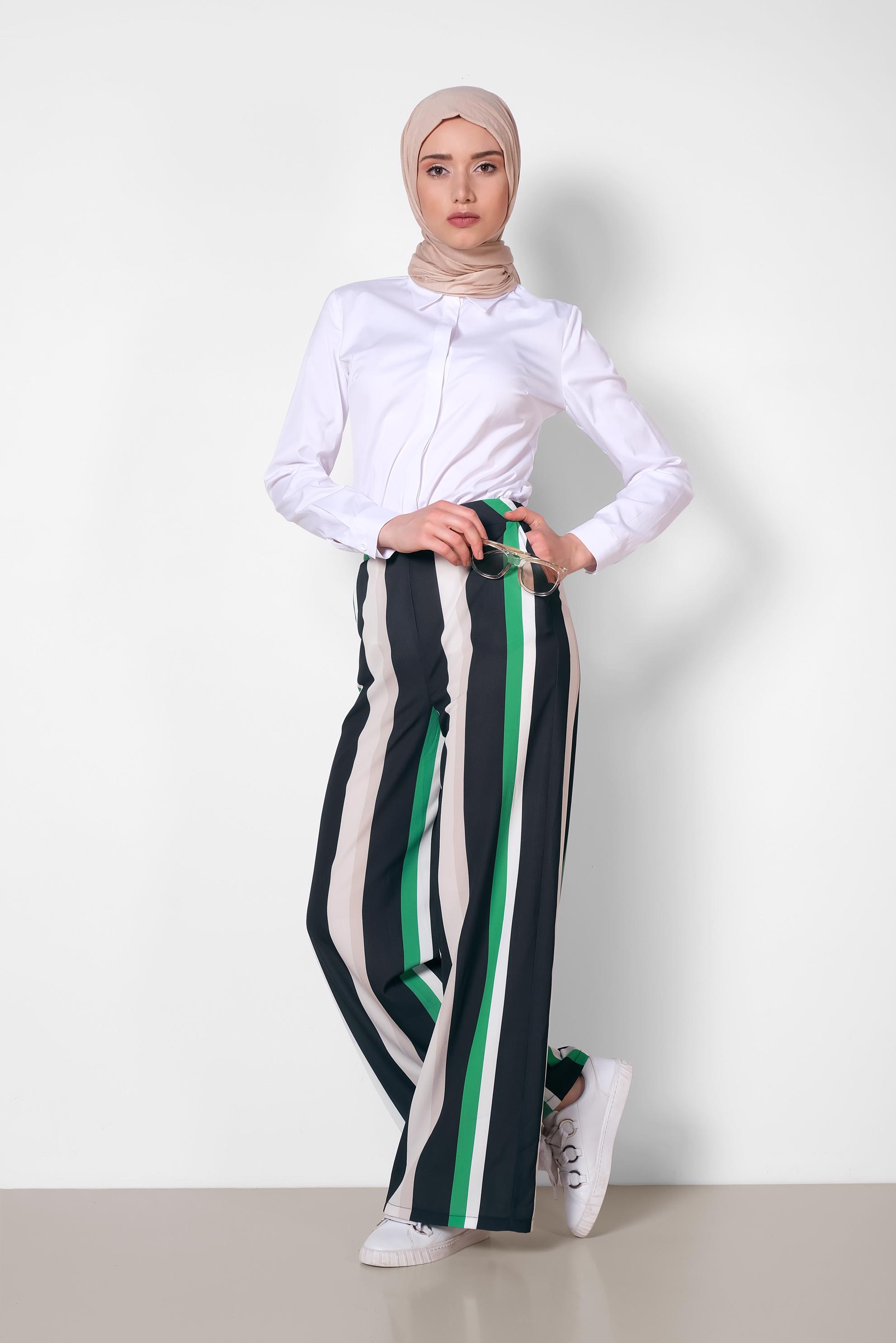 Tesettür giyim SİYAH RENKLİ ÇİZGİLİ PANTOLON 7362