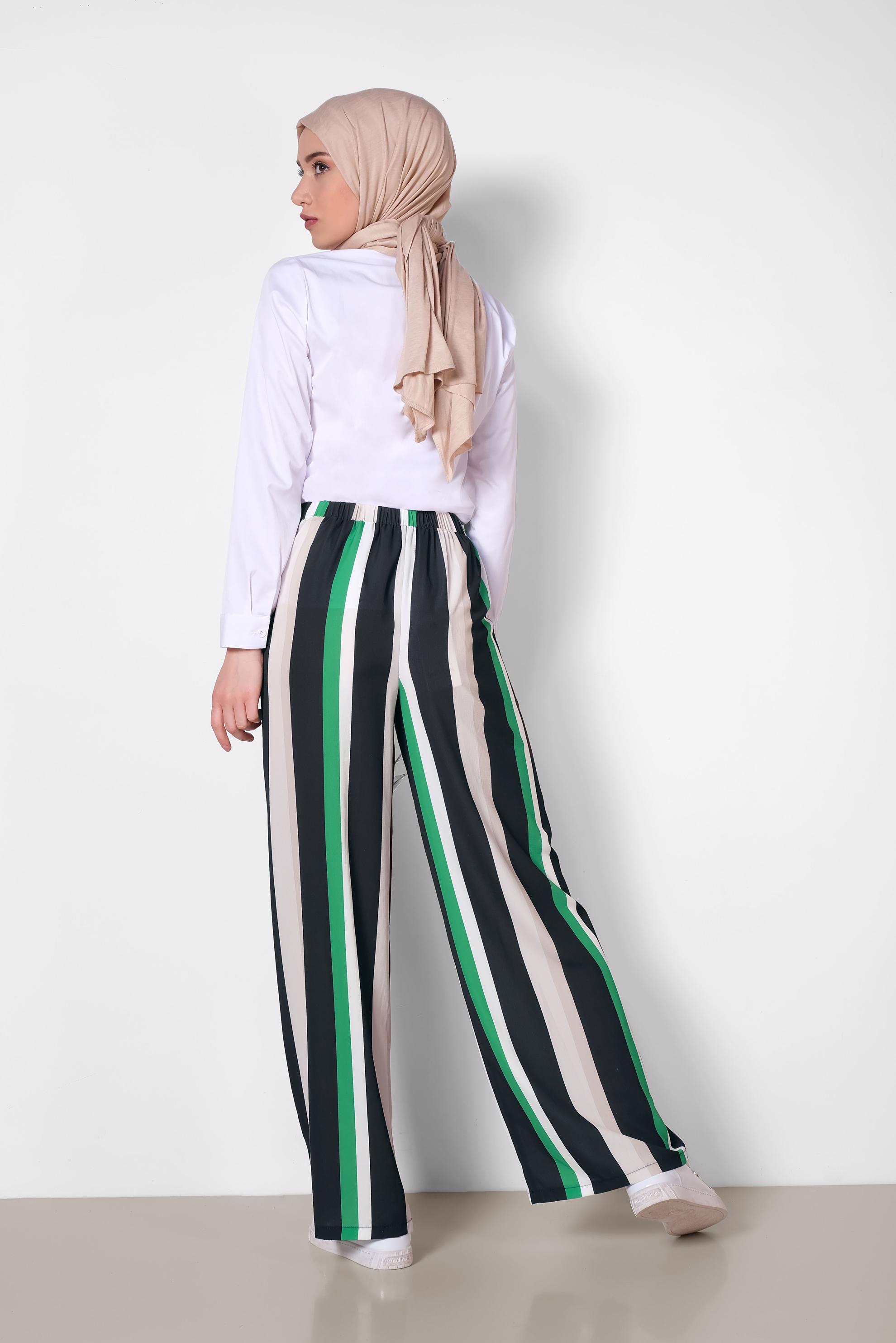 Tesettür giyim SİYAH RENKLİ ÇİZGİLİ PANTOLON 7362