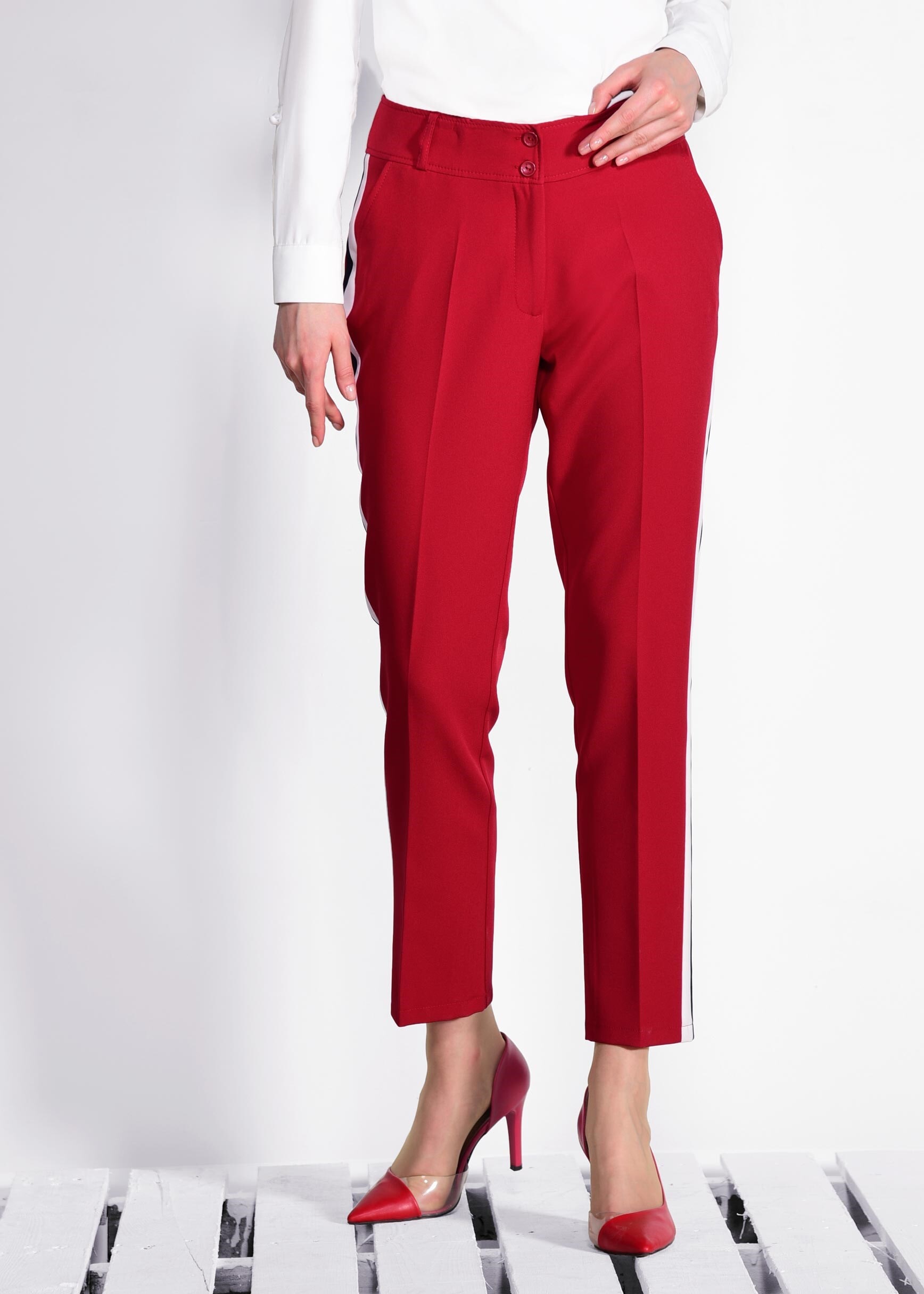 Tesettür giyim KIRMIZI ŞERİT DETAYLI PANTOLON 7364