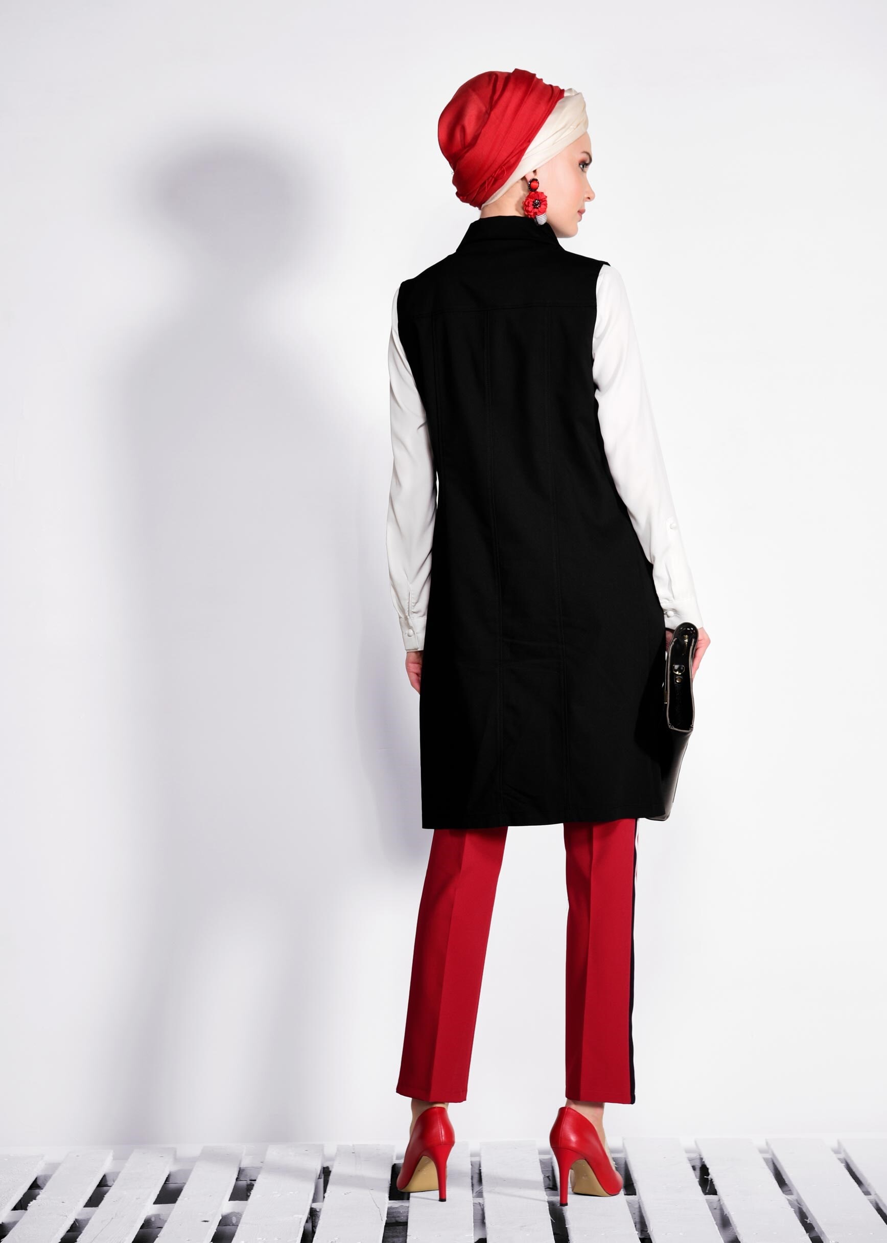 Tesettür giyim KIRMIZI ŞERİT DETAYLI PANTOLON 7364