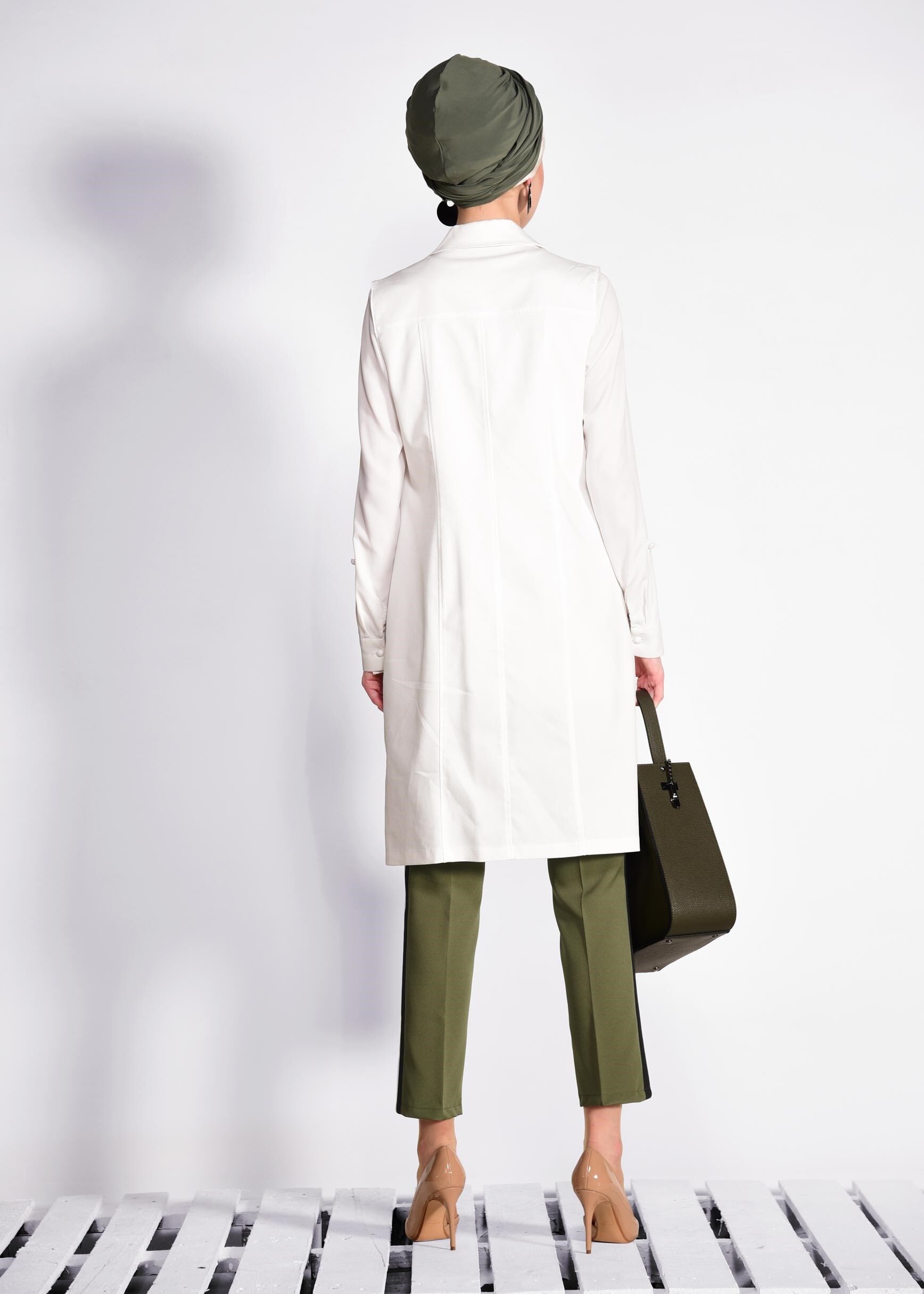 Tesettür giyim HAKİ ŞERİT DETAYLI PANTOLON 7364