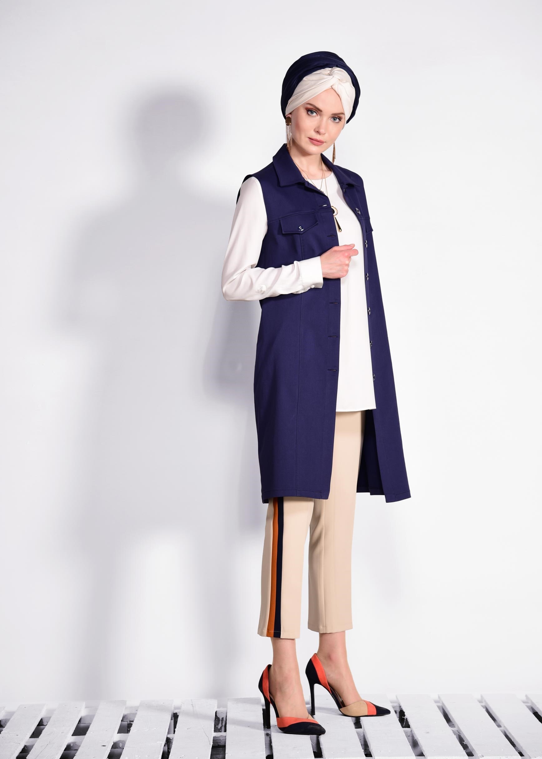 Tesettür giyim BEJ ŞERİT DETAYLI PANTOLON 7364