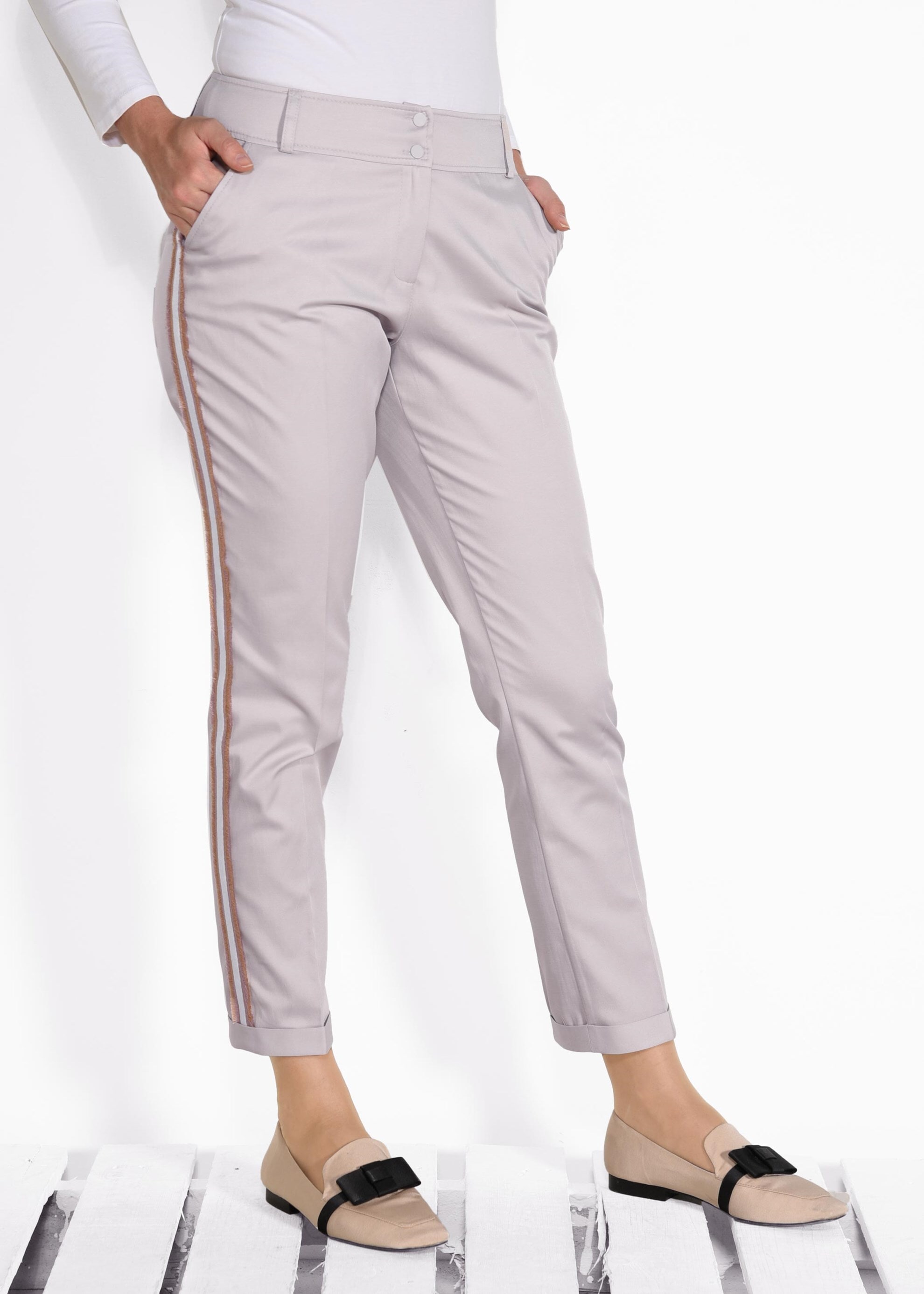 Tesettür giyim BEJ ŞERİT DETAYLI PANTOLON 7369