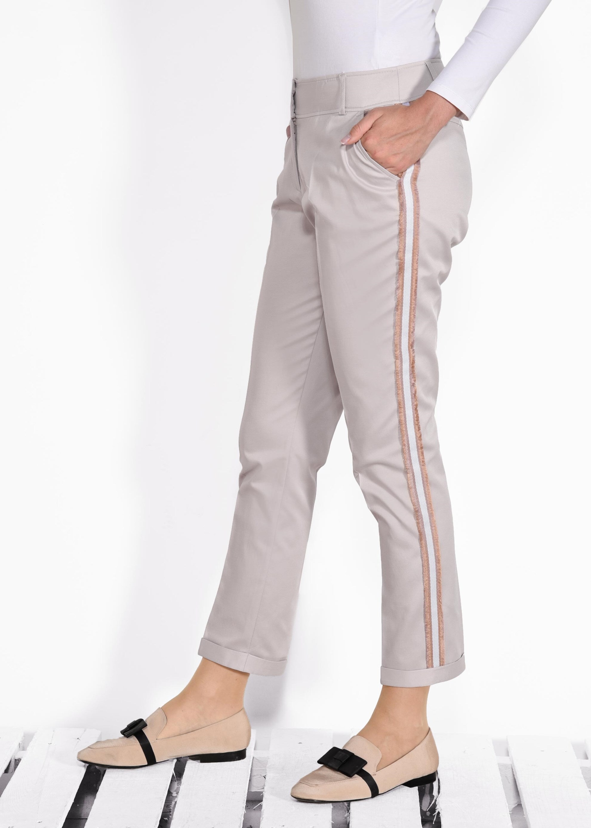 Tesettür giyim BEJ ŞERİT DETAYLI PANTOLON 7369