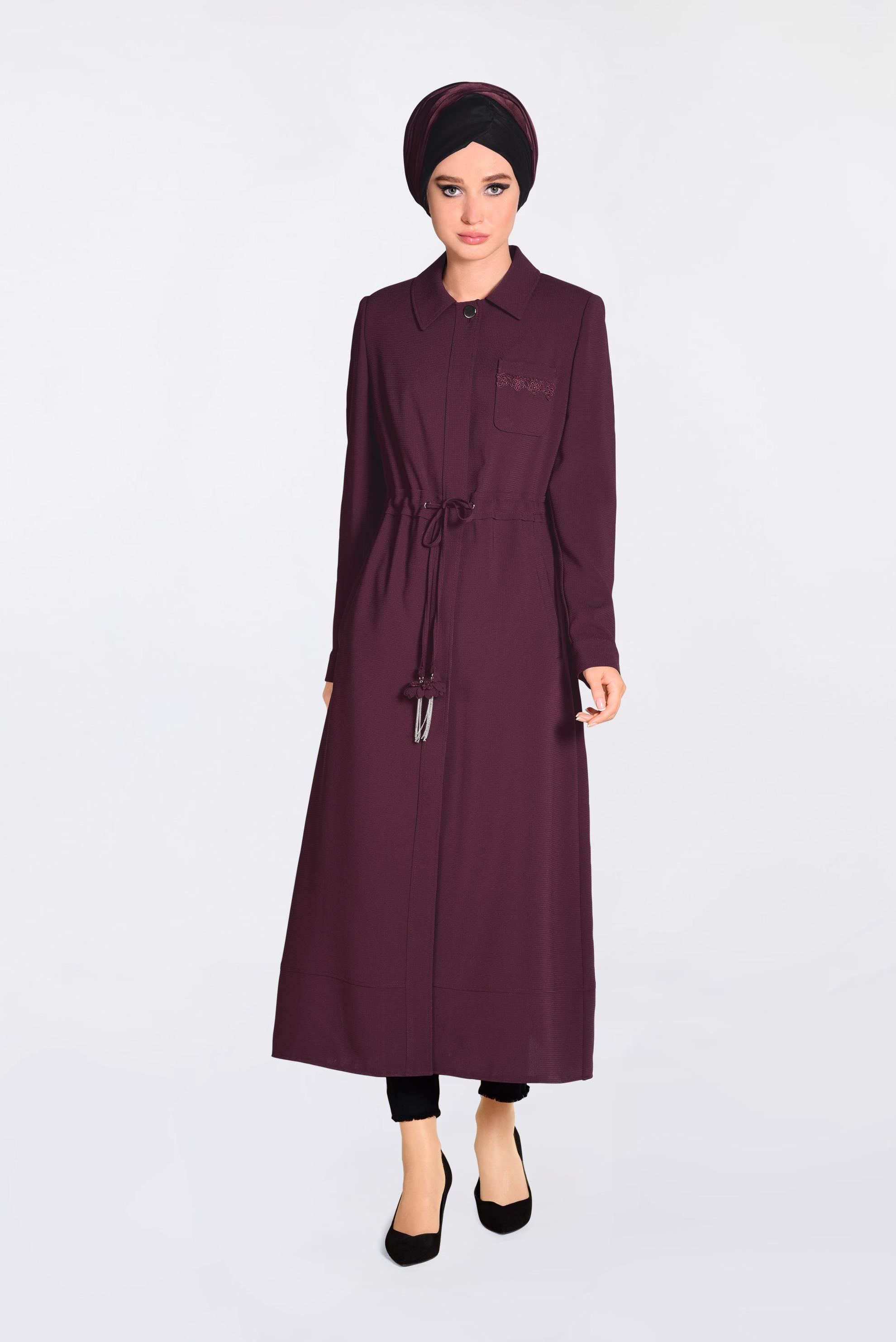 Tesettür giyim MÜRDÜM  GÜPÜR DETAYLI BELDEN BAĞCIKLI PARDESÜ 1194 
