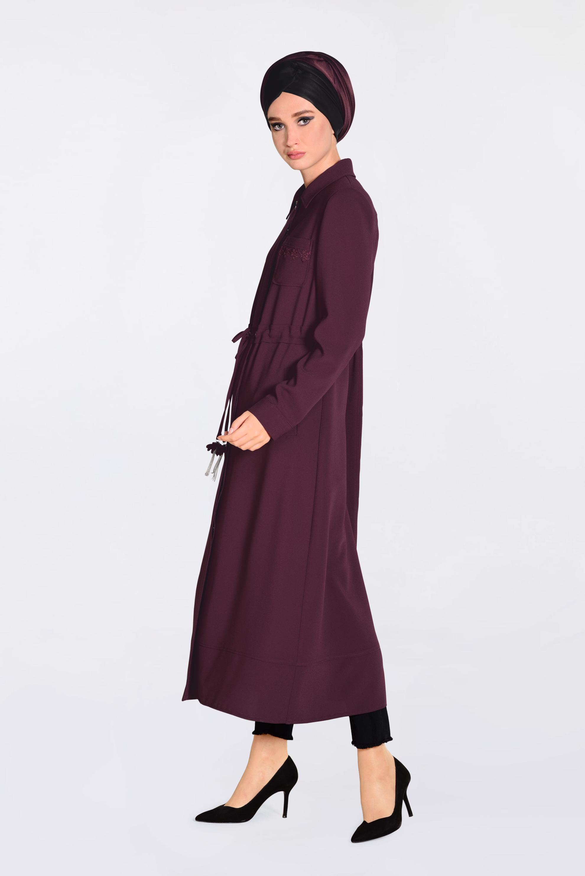 Tesettür giyim MÜRDÜM  GÜPÜR DETAYLI BELDEN BAĞCIKLI PARDESÜ 1194 