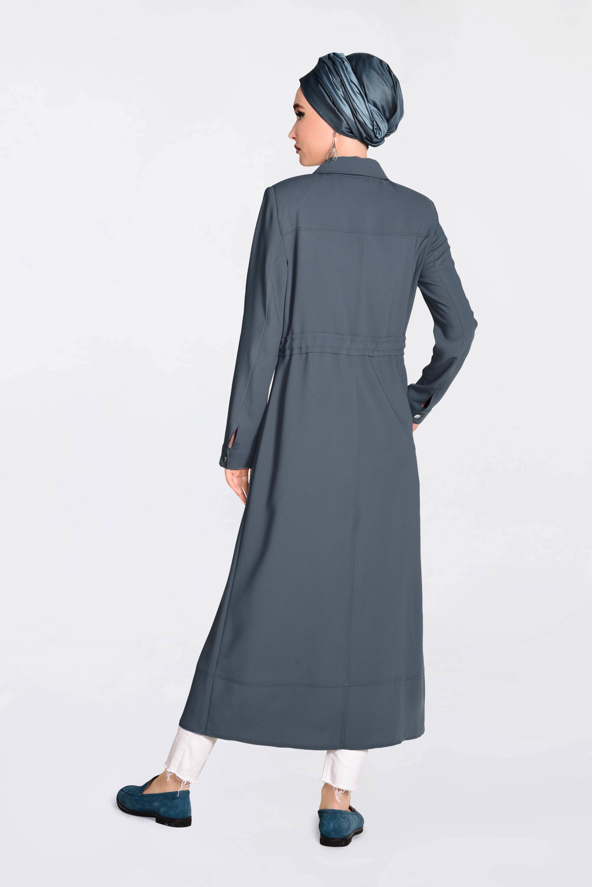 Tesettür giyim GRİ  GÜPÜR DETAYLI BELDEN BAĞCIKLI PARDESÜ 1194 