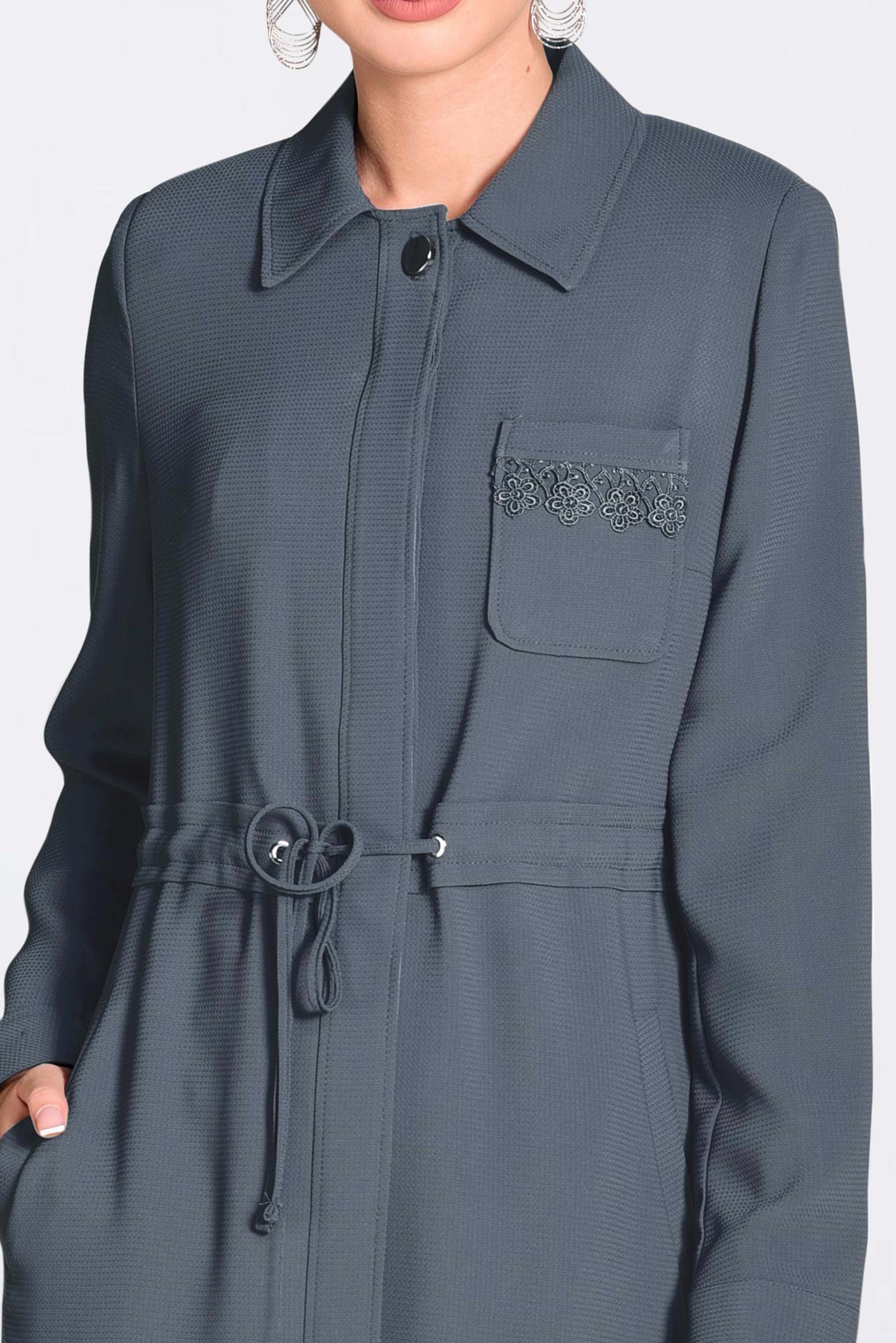 Tesettür giyim GRİ  GÜPÜR DETAYLI BELDEN BAĞCIKLI PARDESÜ 1194 