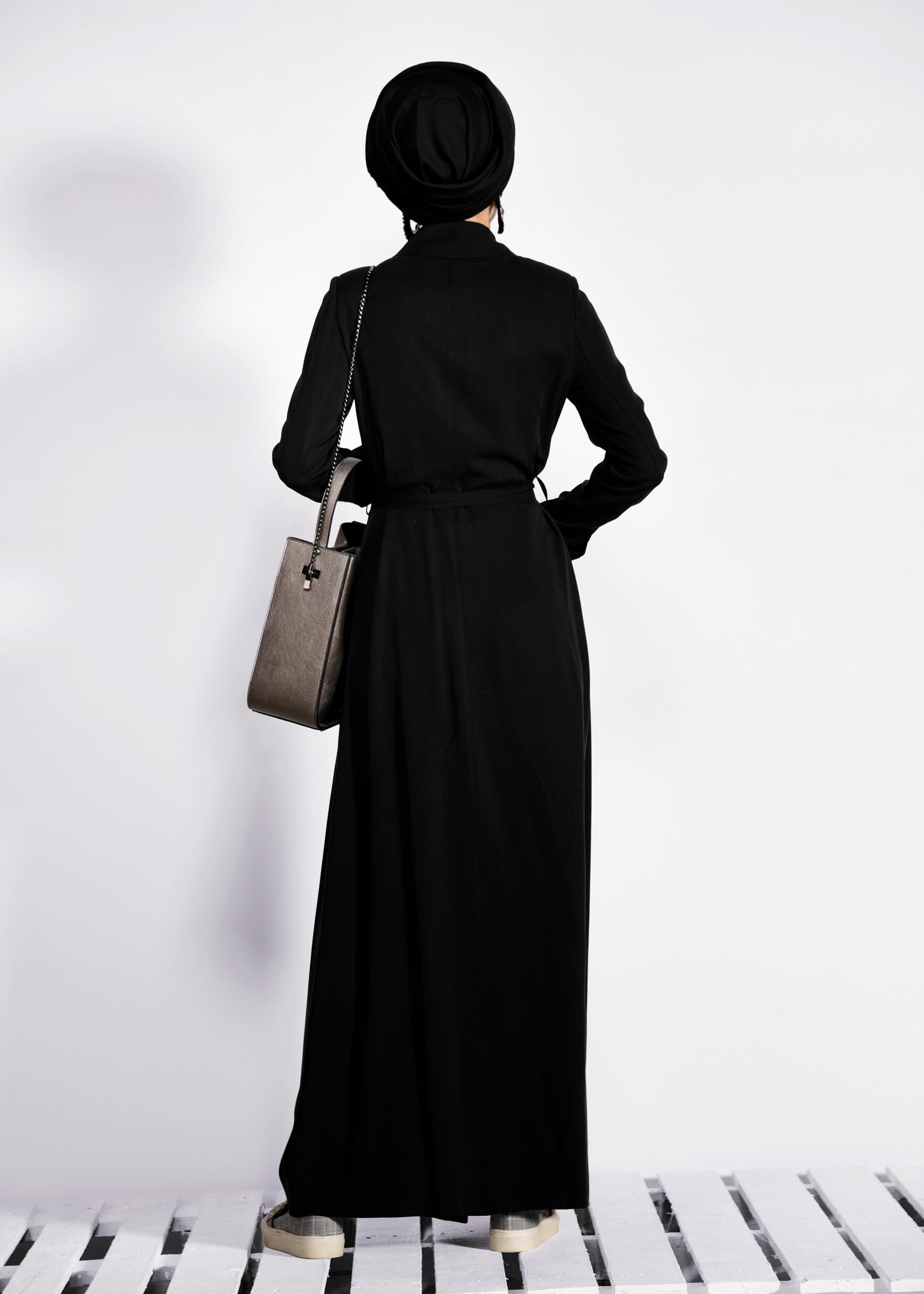 Tesettür giyim SİYAH CEP DETAYLI PARDESÜ 1199 