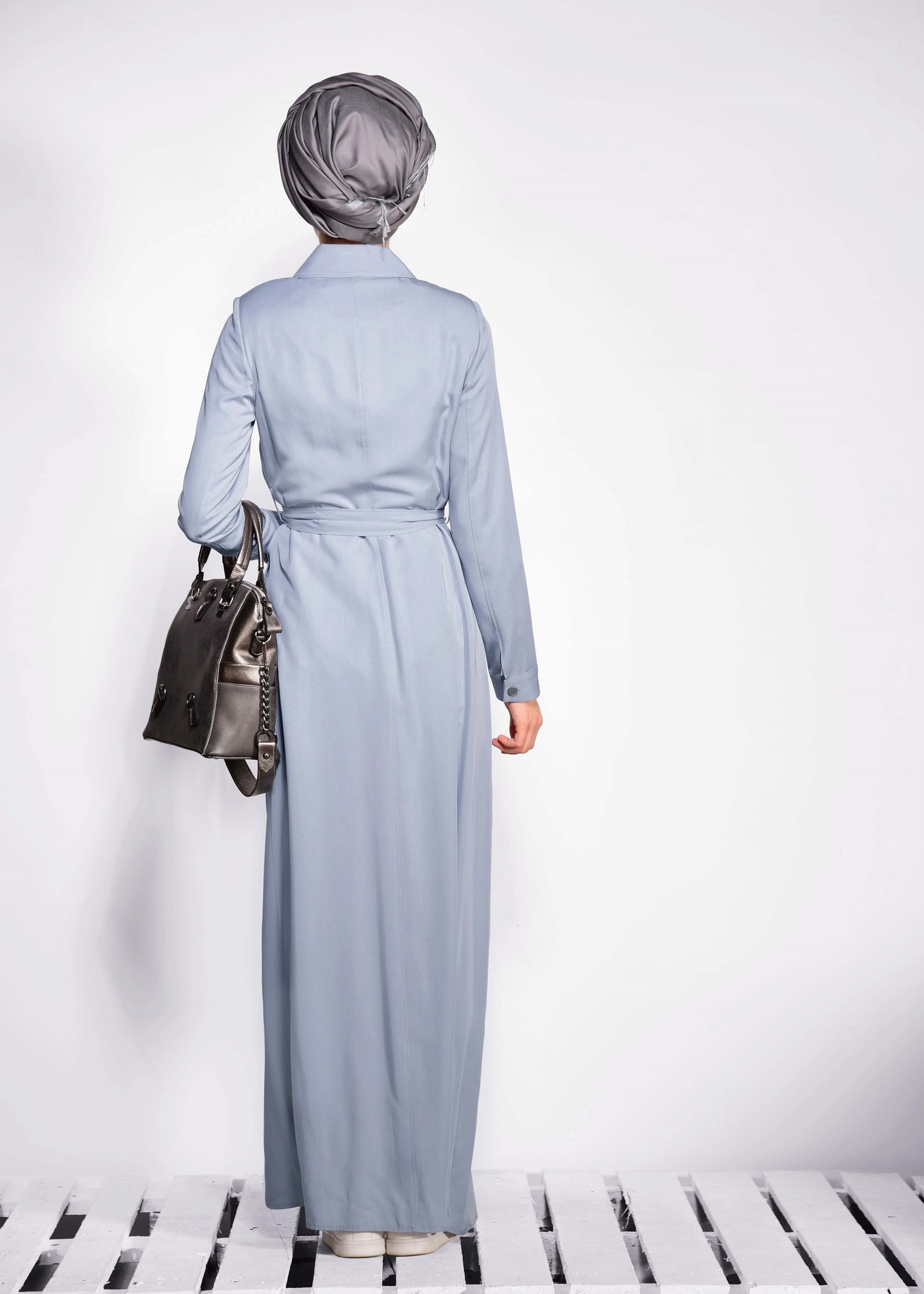 Tesettür giyim GRİ CEP DETAYLI PARDESÜ 1199 