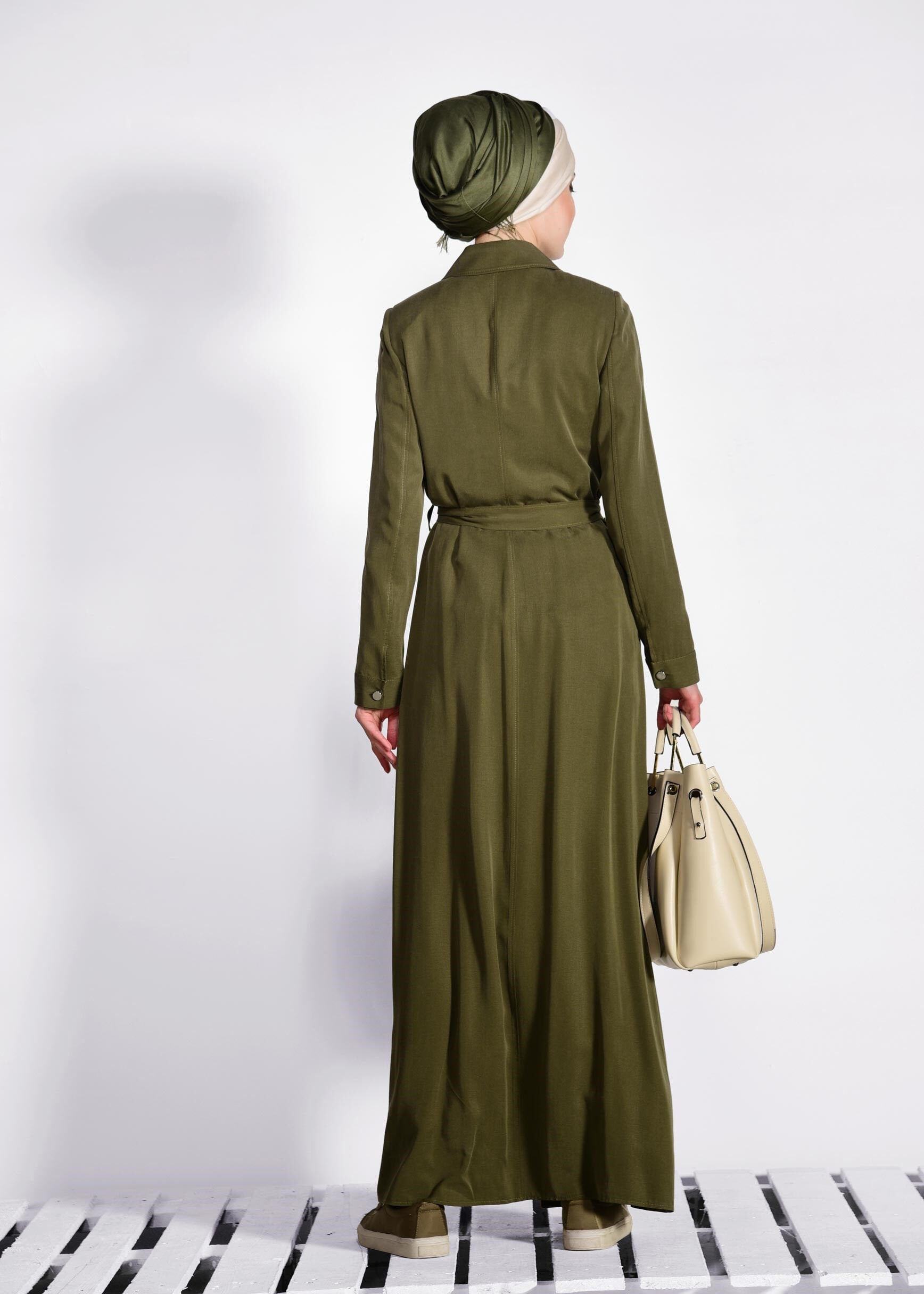 Tesettür giyim HAKİ CEP DETAYLI PARDESÜ 1199 