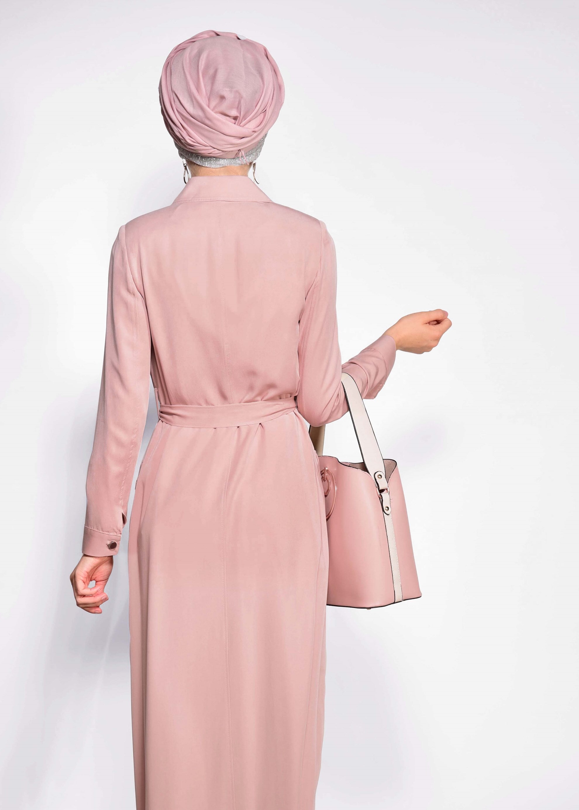 Tesettür giyim PUDRA CEP DETAYLI PARDESÜ 1199 