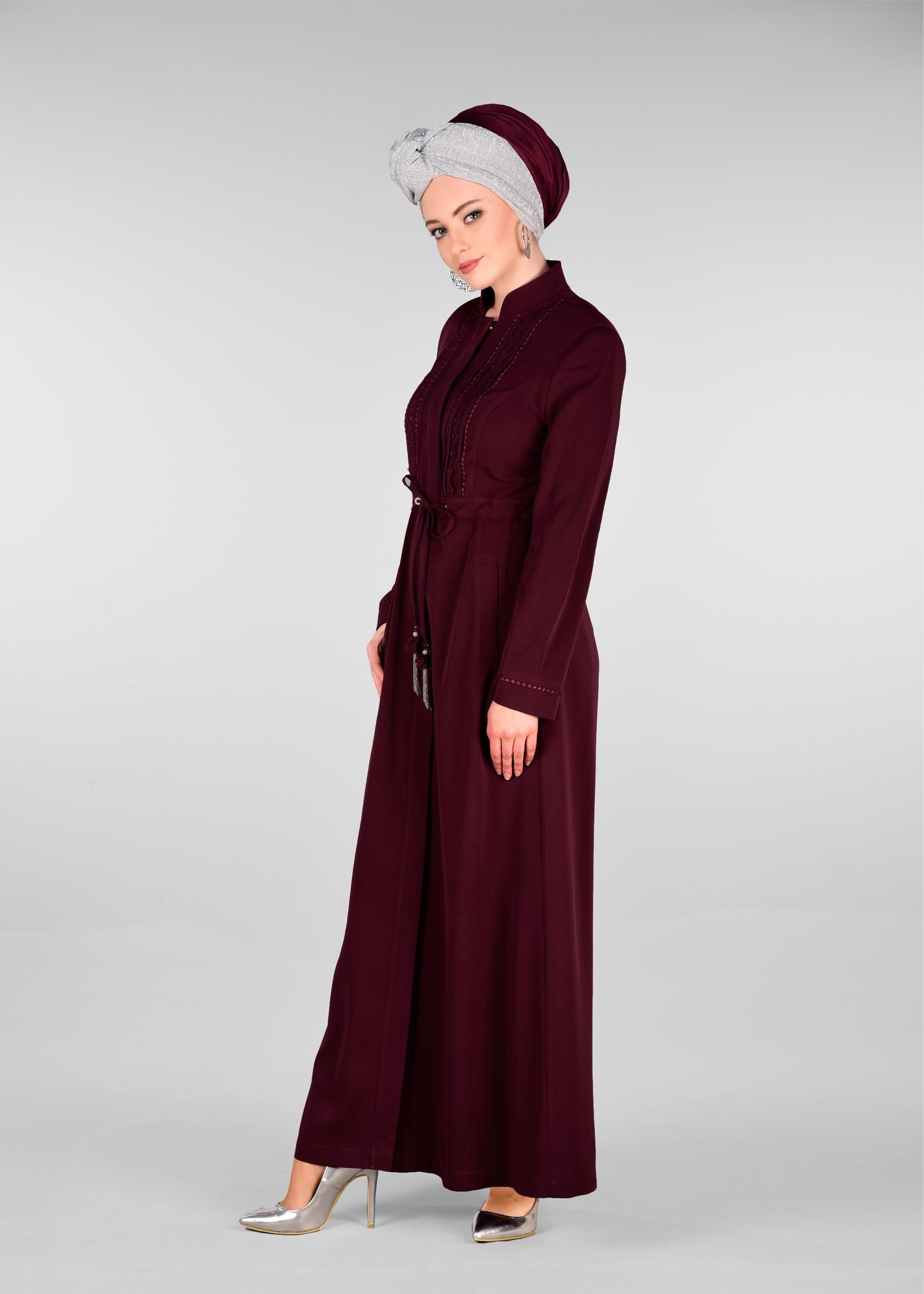 Tesettür giyim MÜRDÜM BELİ BÜZGÜLÜ HAKİM YAKA PARDESÜ 1212 