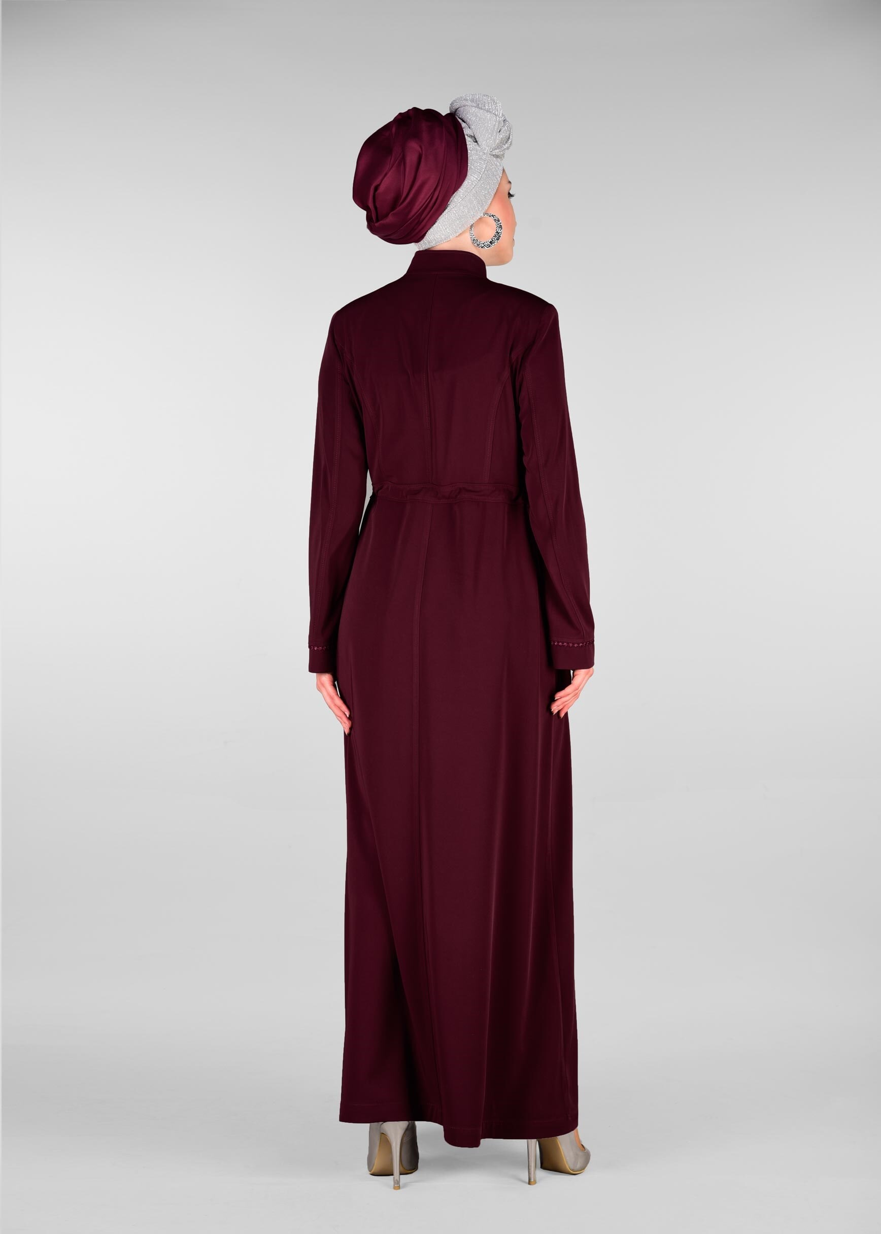 Tesettür giyim MÜRDÜM BELİ BÜZGÜLÜ HAKİM YAKA PARDESÜ 1212 