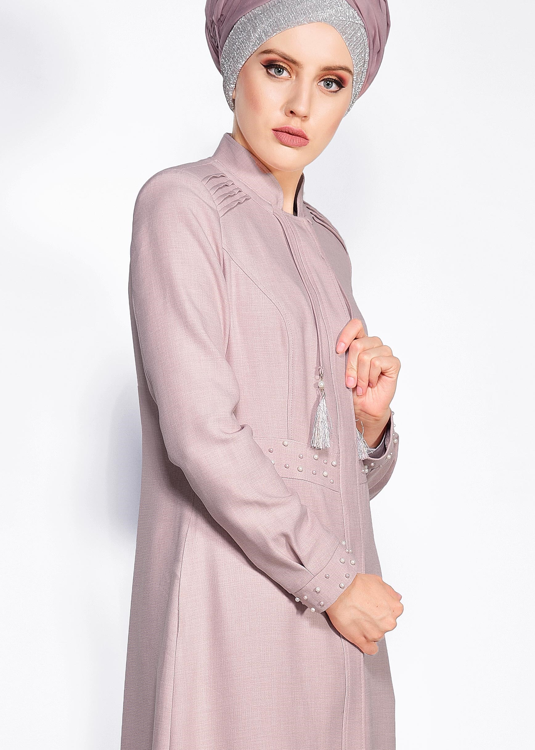 Tesettür giyim PUDRA İNCİ İŞLEMELİ PARDESÜ 1227