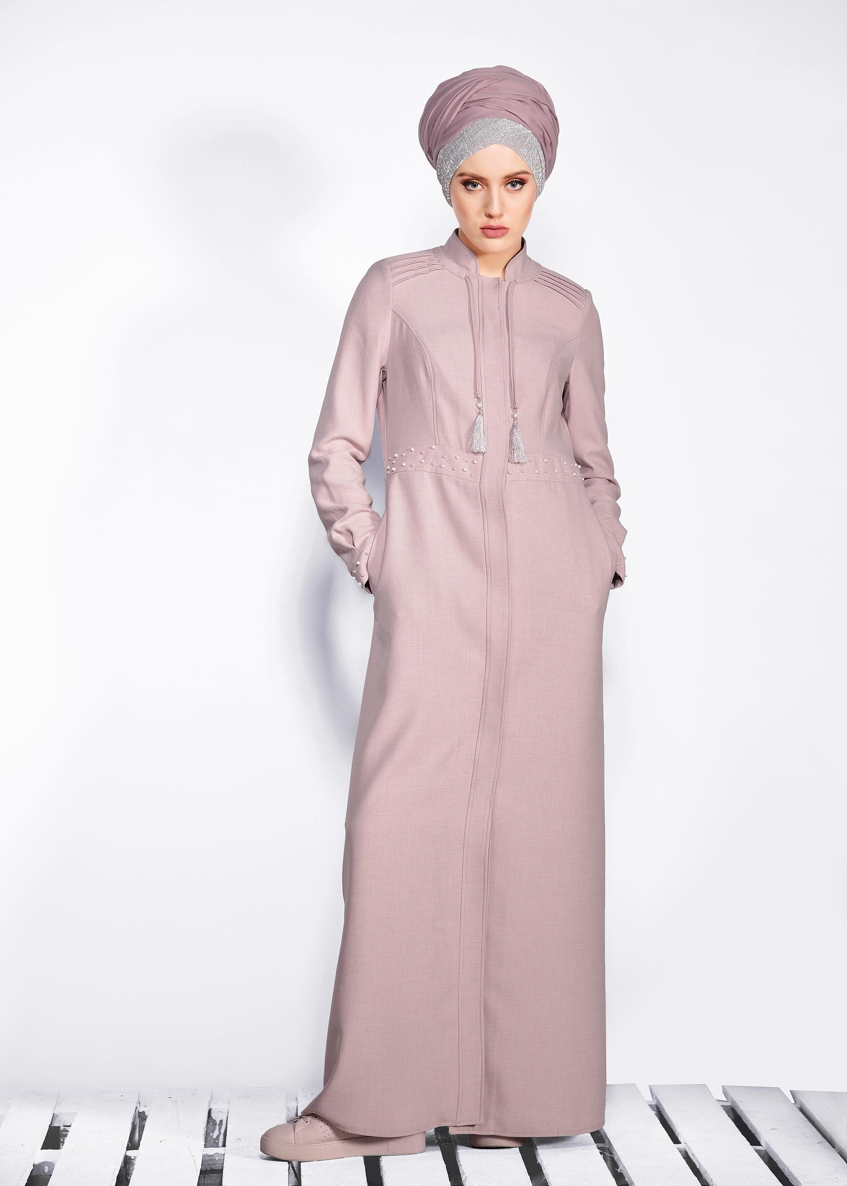 Tesettür giyim PUDRA İNCİ İŞLEMELİ PARDESÜ 1227