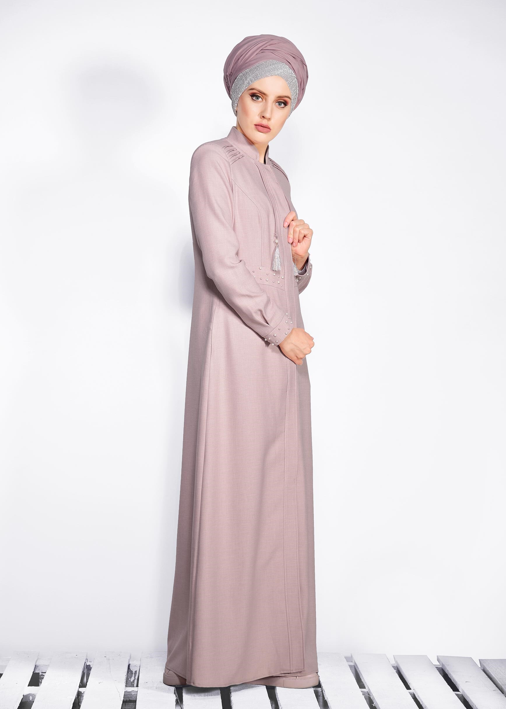 Tesettür giyim PUDRA İNCİ İŞLEMELİ PARDESÜ 1227