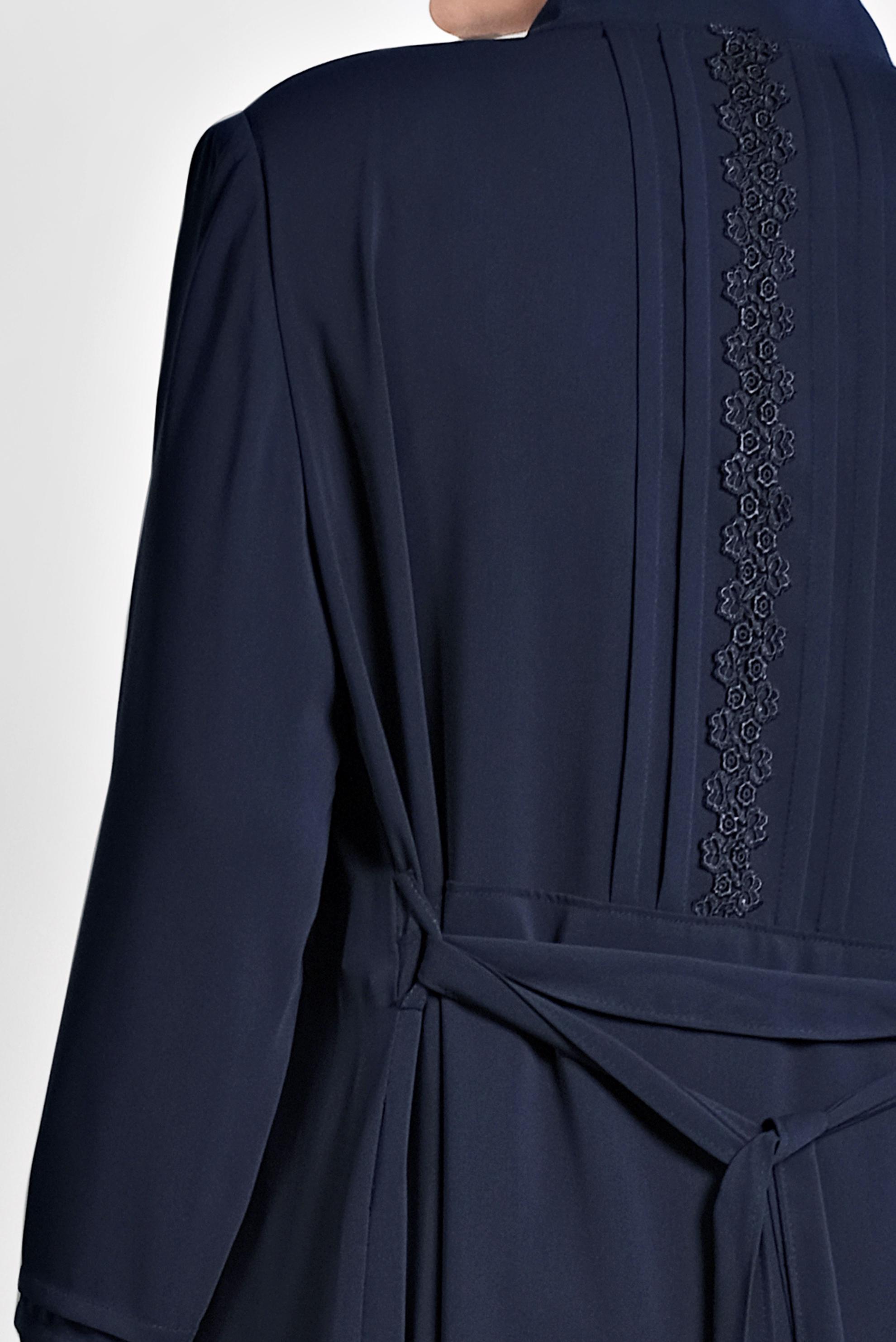 Tesettür giyim LACİVERT NAKIŞLI KUŞAKLI PARDESÜ 1229