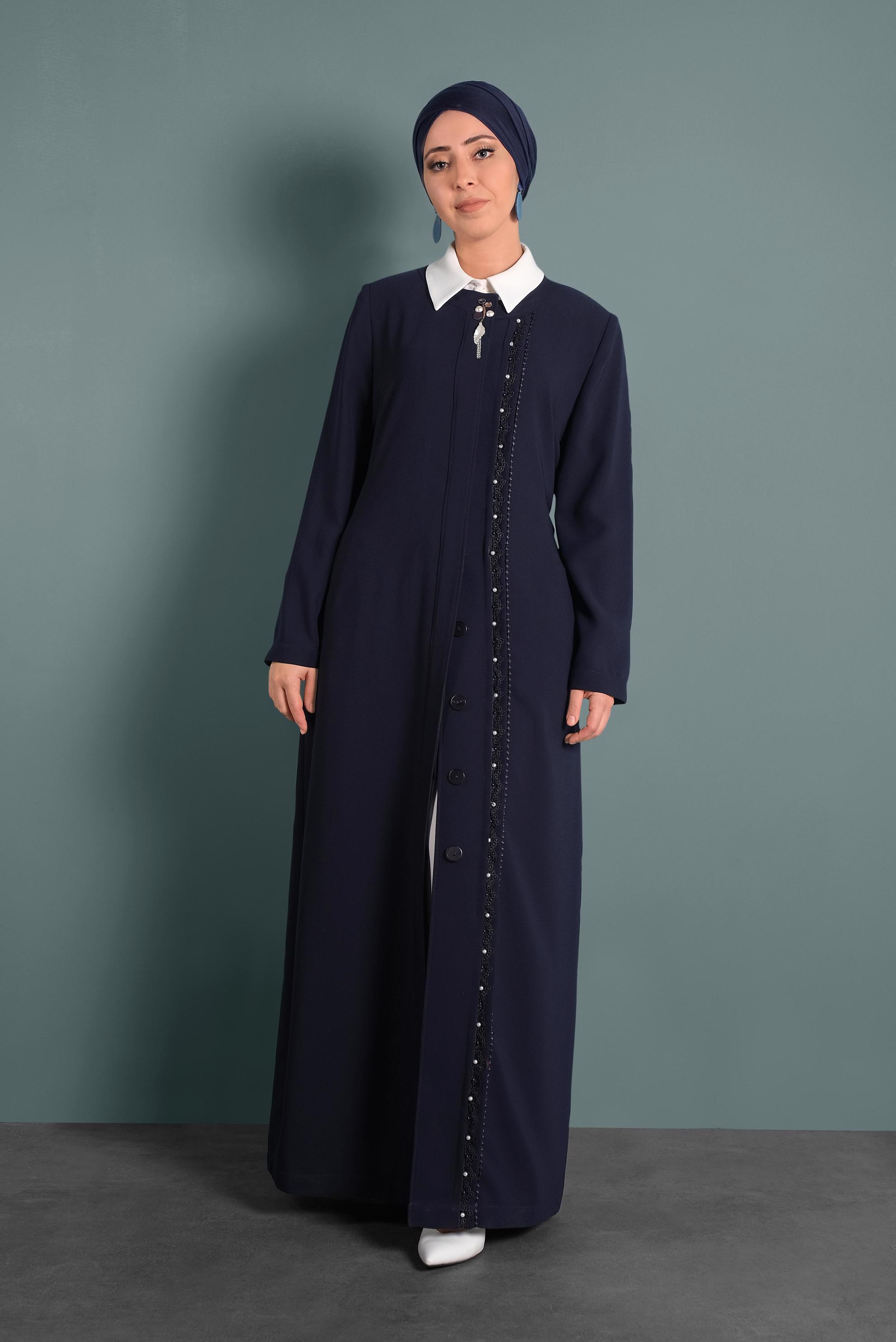 Tesettür giyim LACİVERT KUŞAKLI PARDESÜ 1230