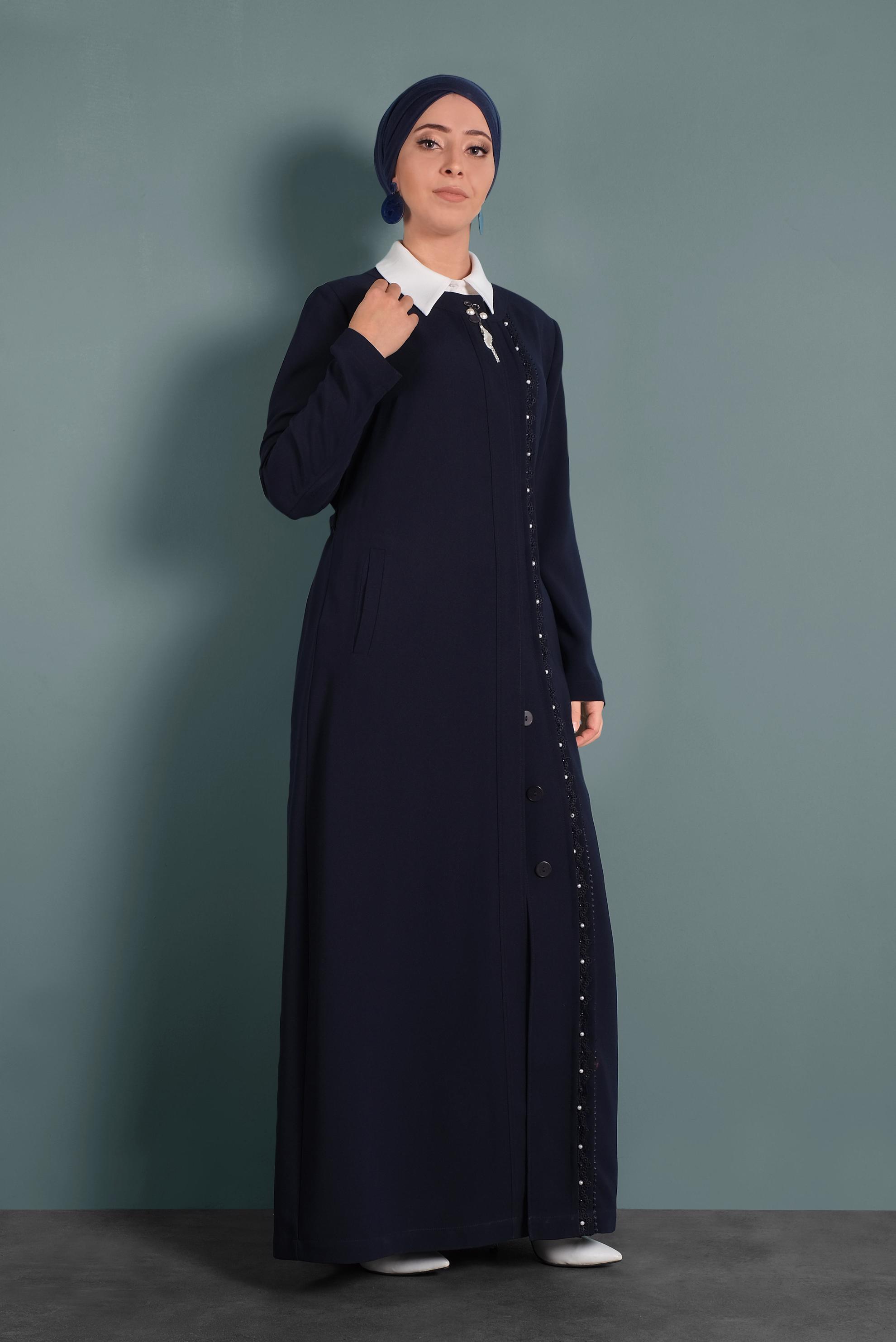 Tesettür giyim LACİVERT KUŞAKLI PARDESÜ 1230