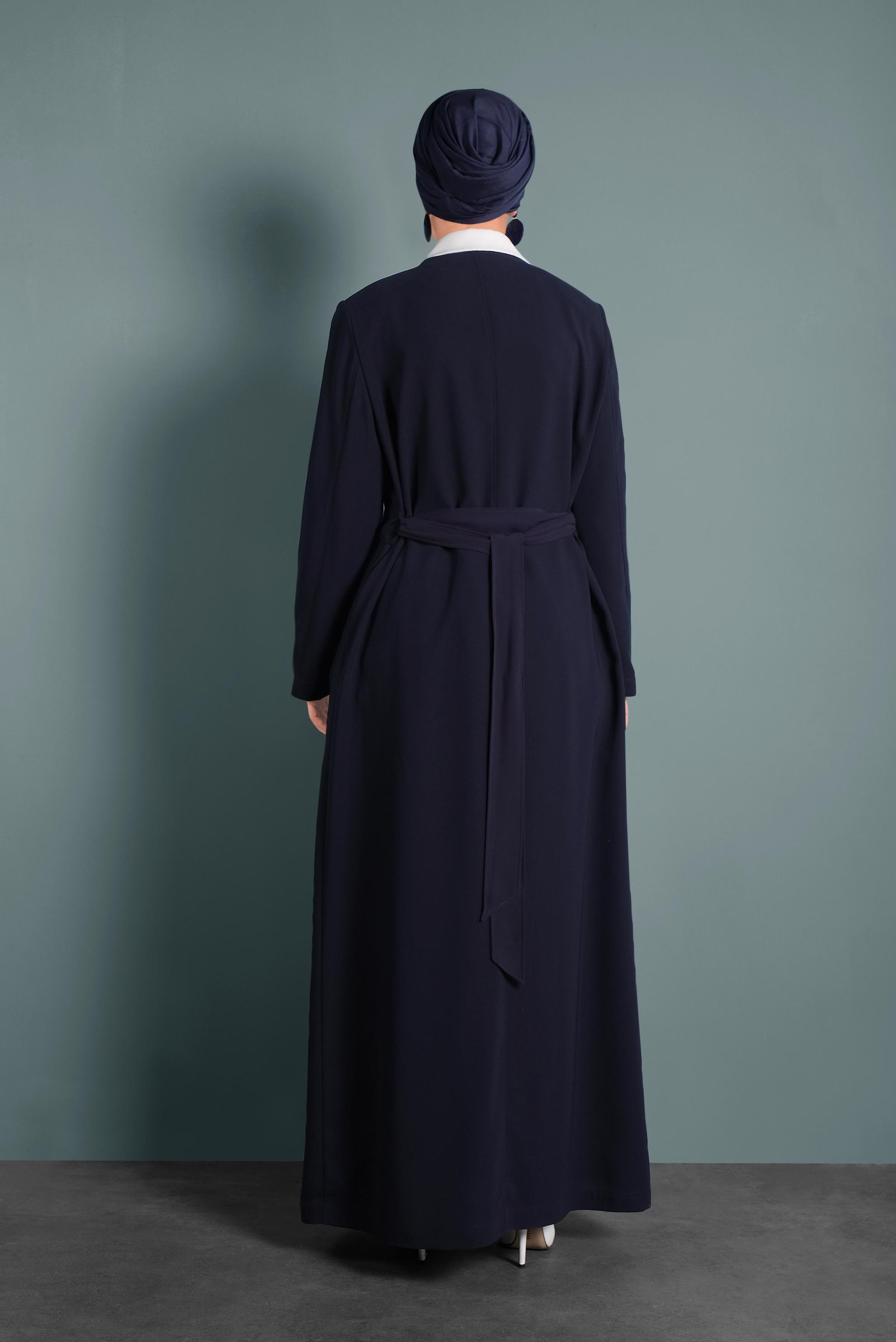 Tesettür giyim LACİVERT KUŞAKLI PARDESÜ 1230