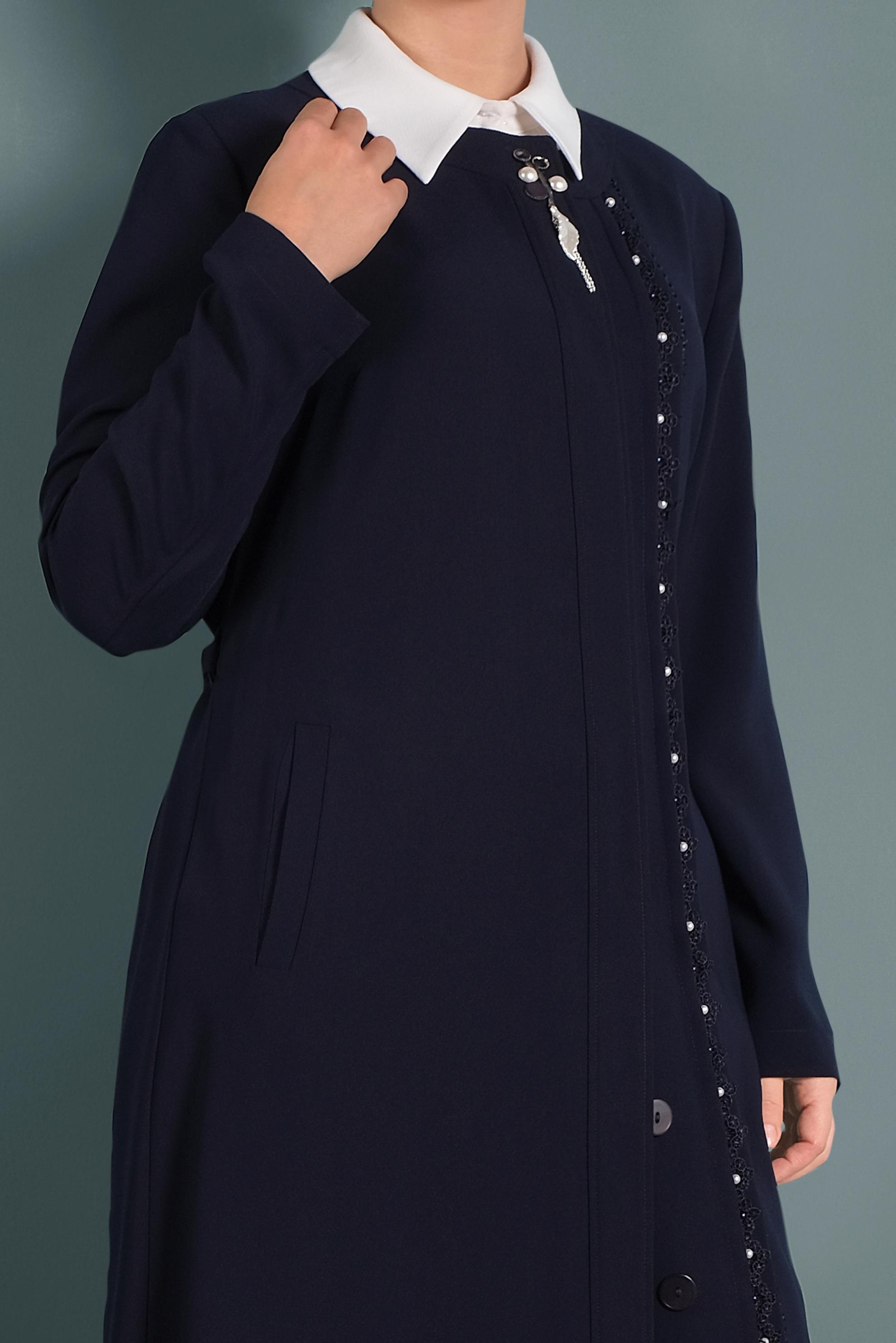 Tesettür giyim LACİVERT KUŞAKLI PARDESÜ 1230