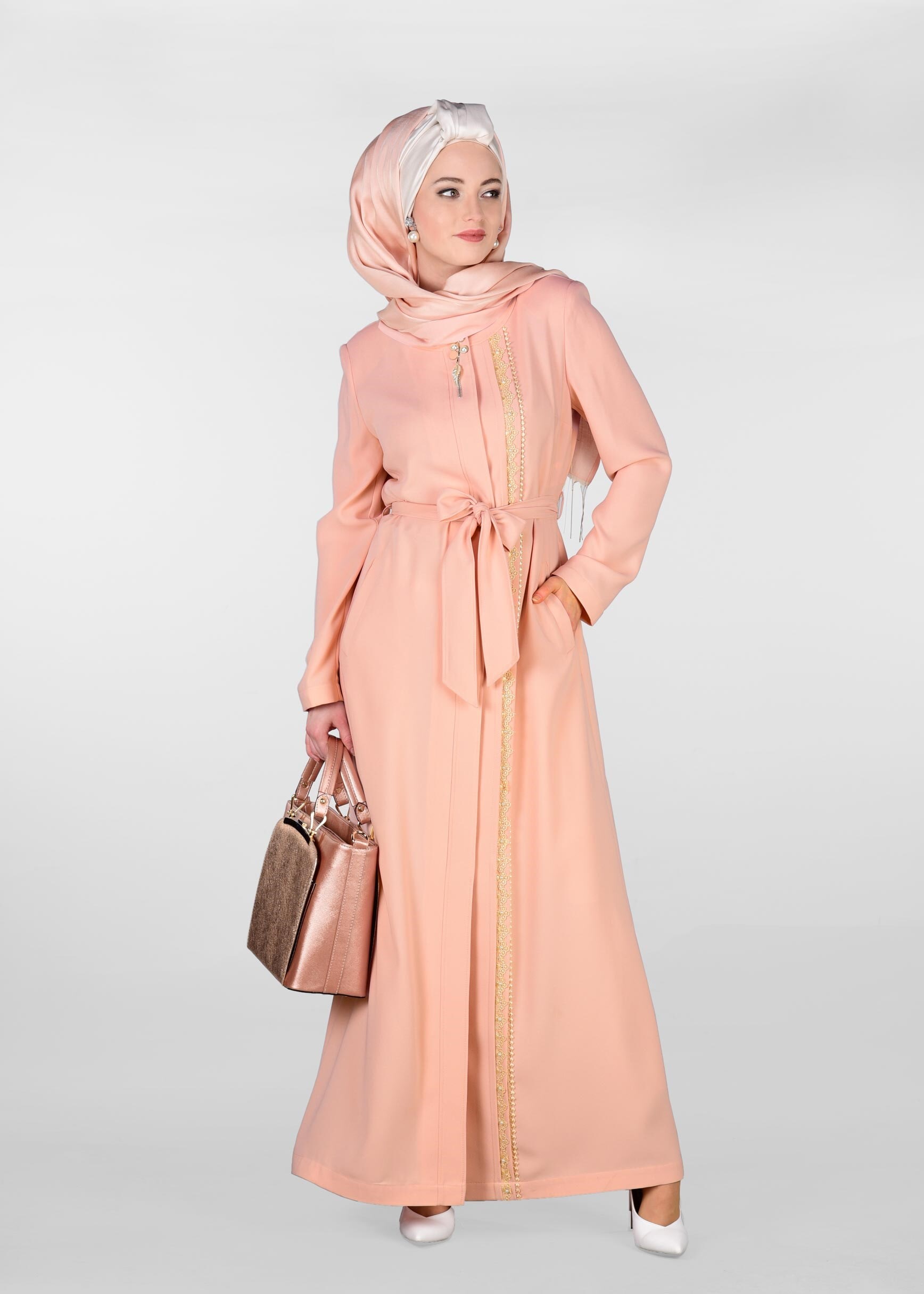 Tesettür giyim PUDRA KUŞAKLI PARDESÜ 1230