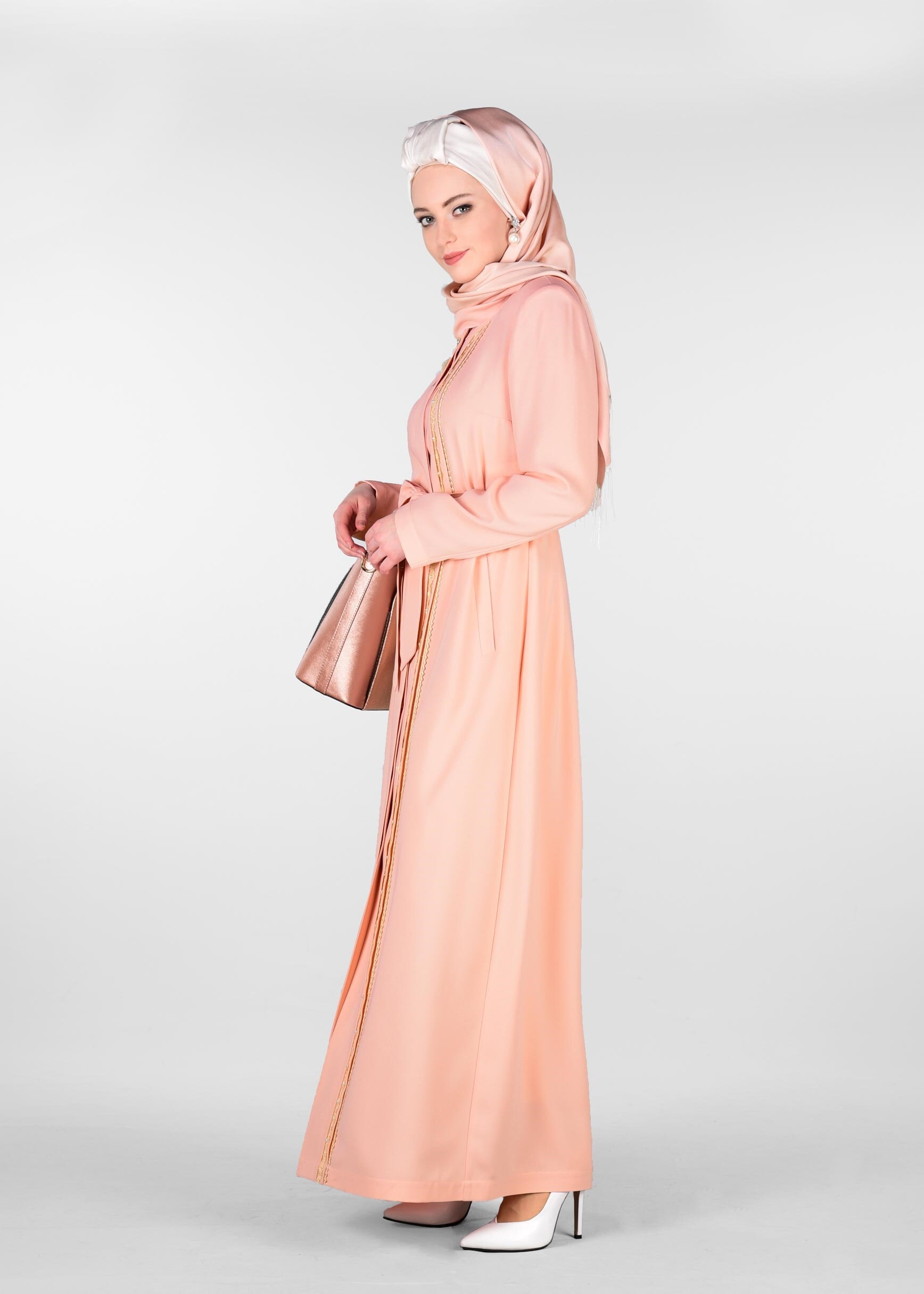 Tesettür giyim PUDRA KUŞAKLI PARDESÜ 1230