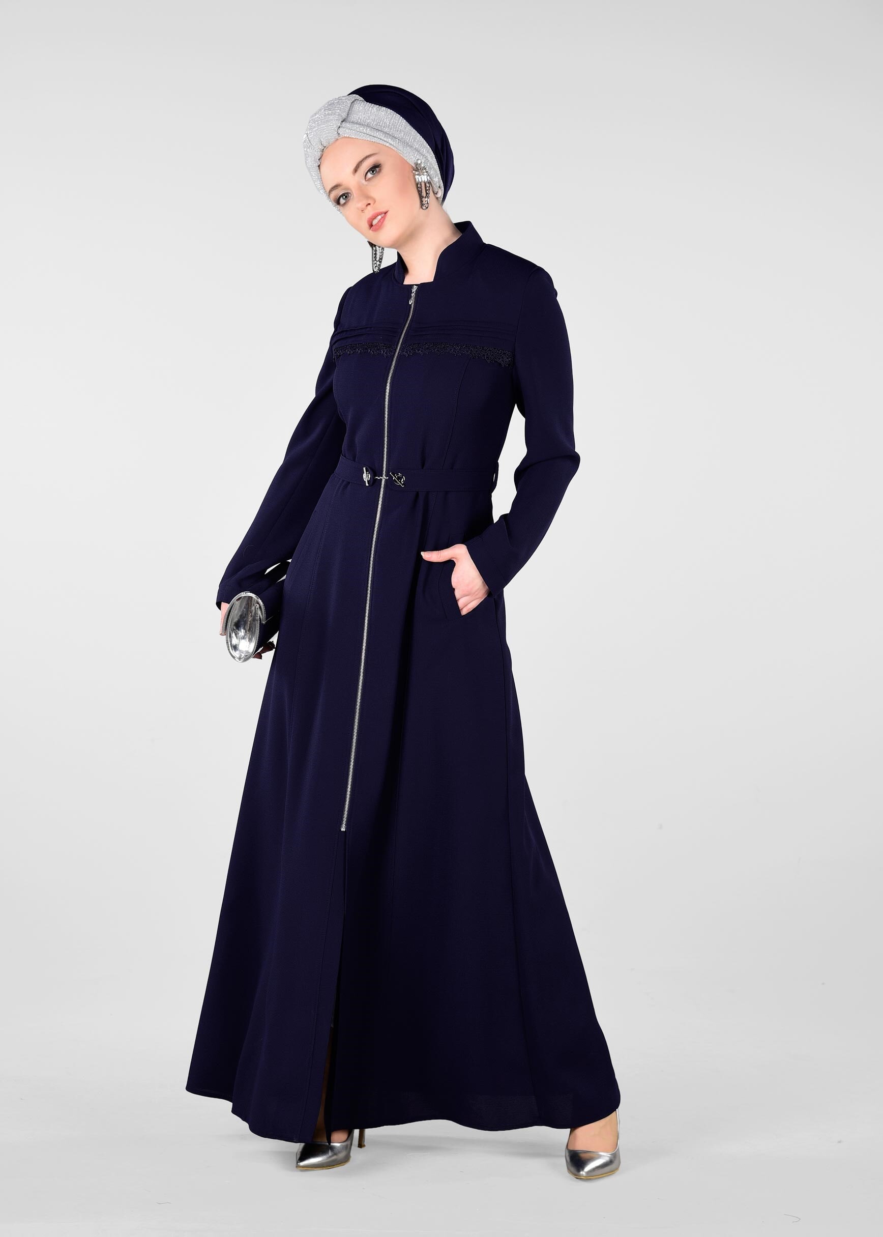 Tesettür giyim LACİVERT FERMUARLI PARDESÜ 1236